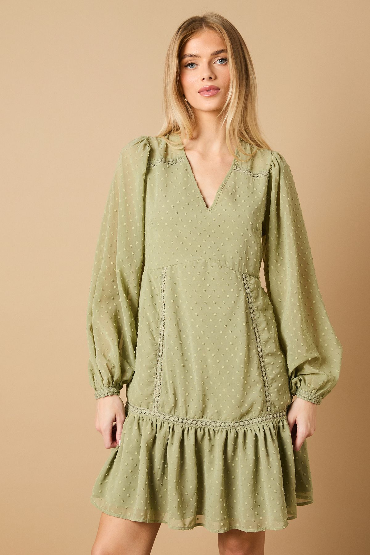 Oasis Trim Insert Detail Mini Dress Green image 3