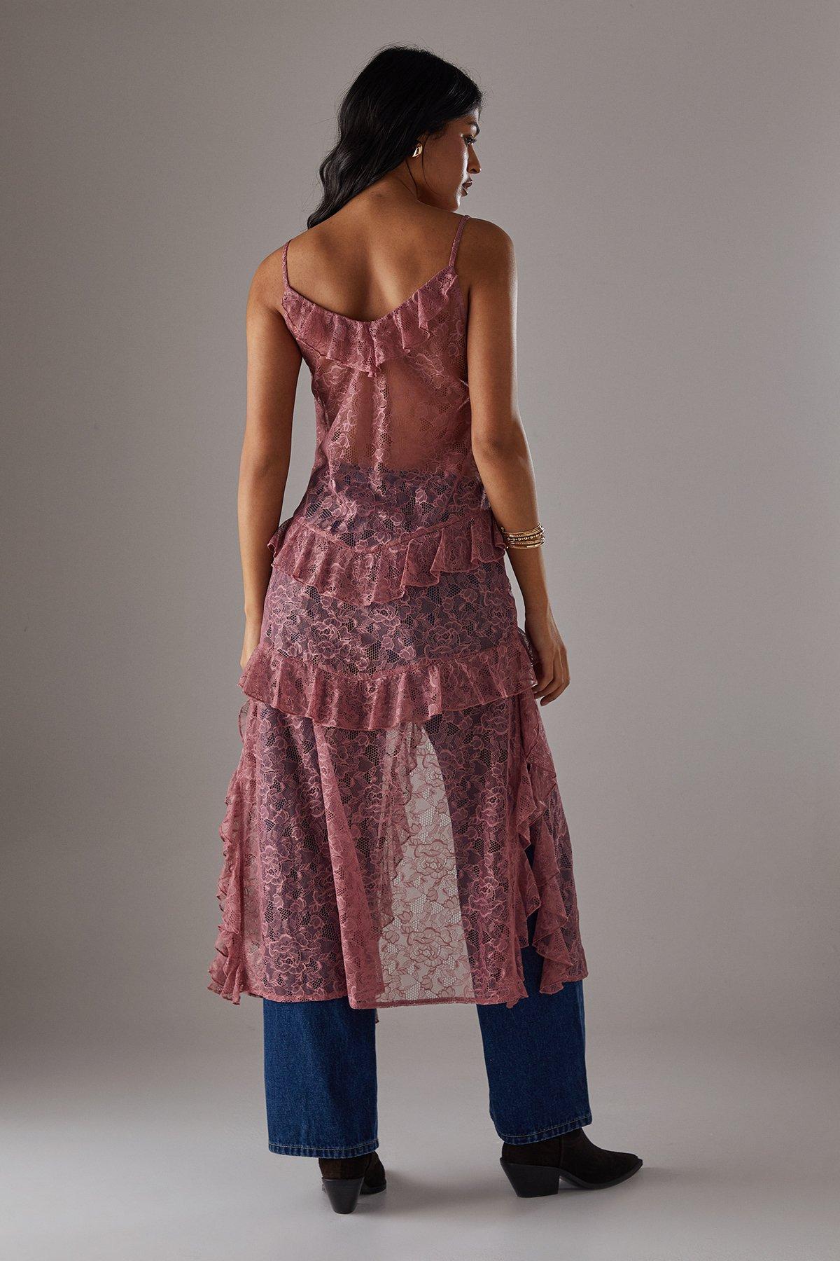 Warehouse Lace Ruffle Front Maxi Strappy Top Rose image 4