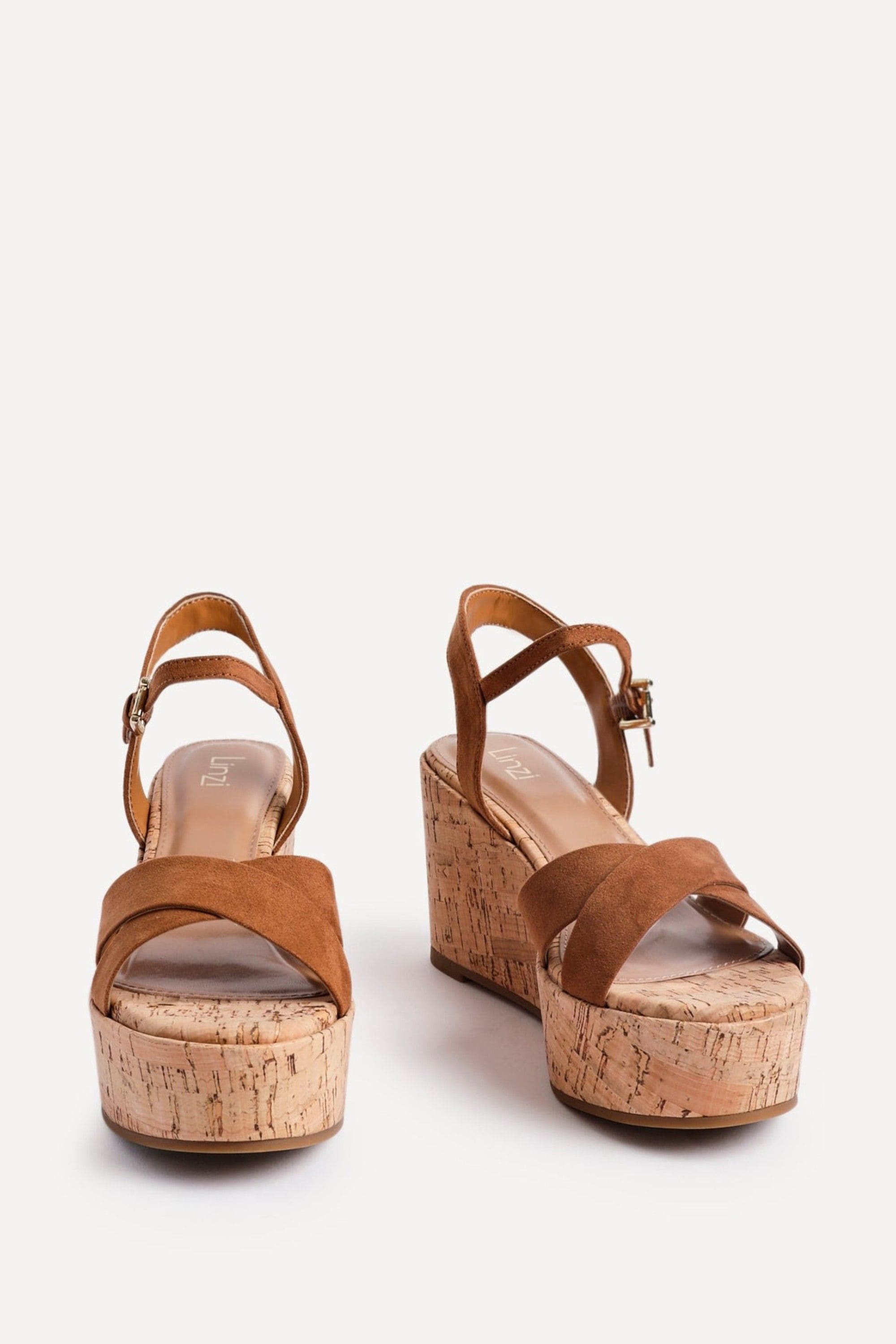 Linzi Vivid Tan Faux Suede Crossover Cork Wedge image 3