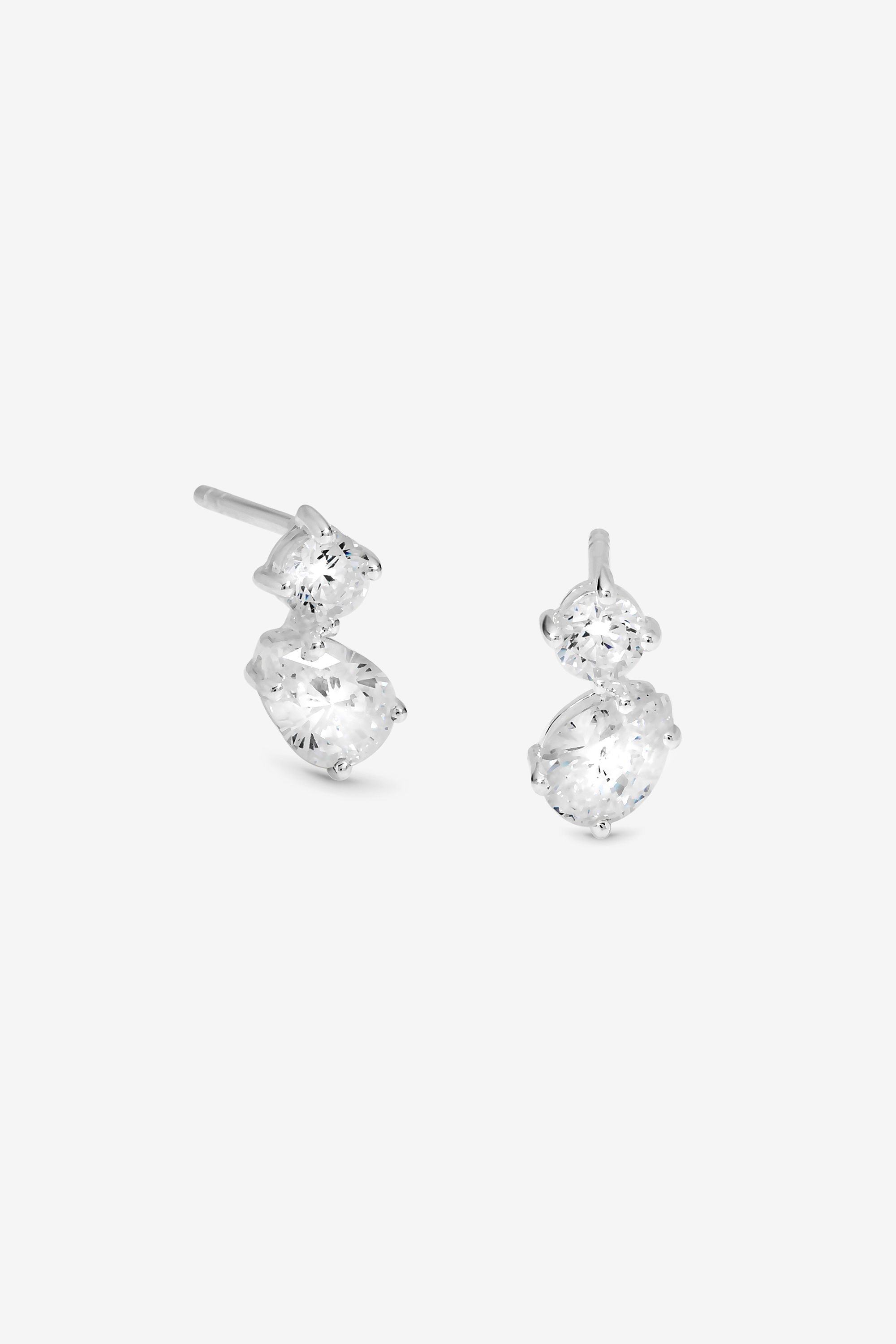 Simply Silver Sterling Silver 925 Cubic Zirconia Duo Stone Stud Earrings image 1