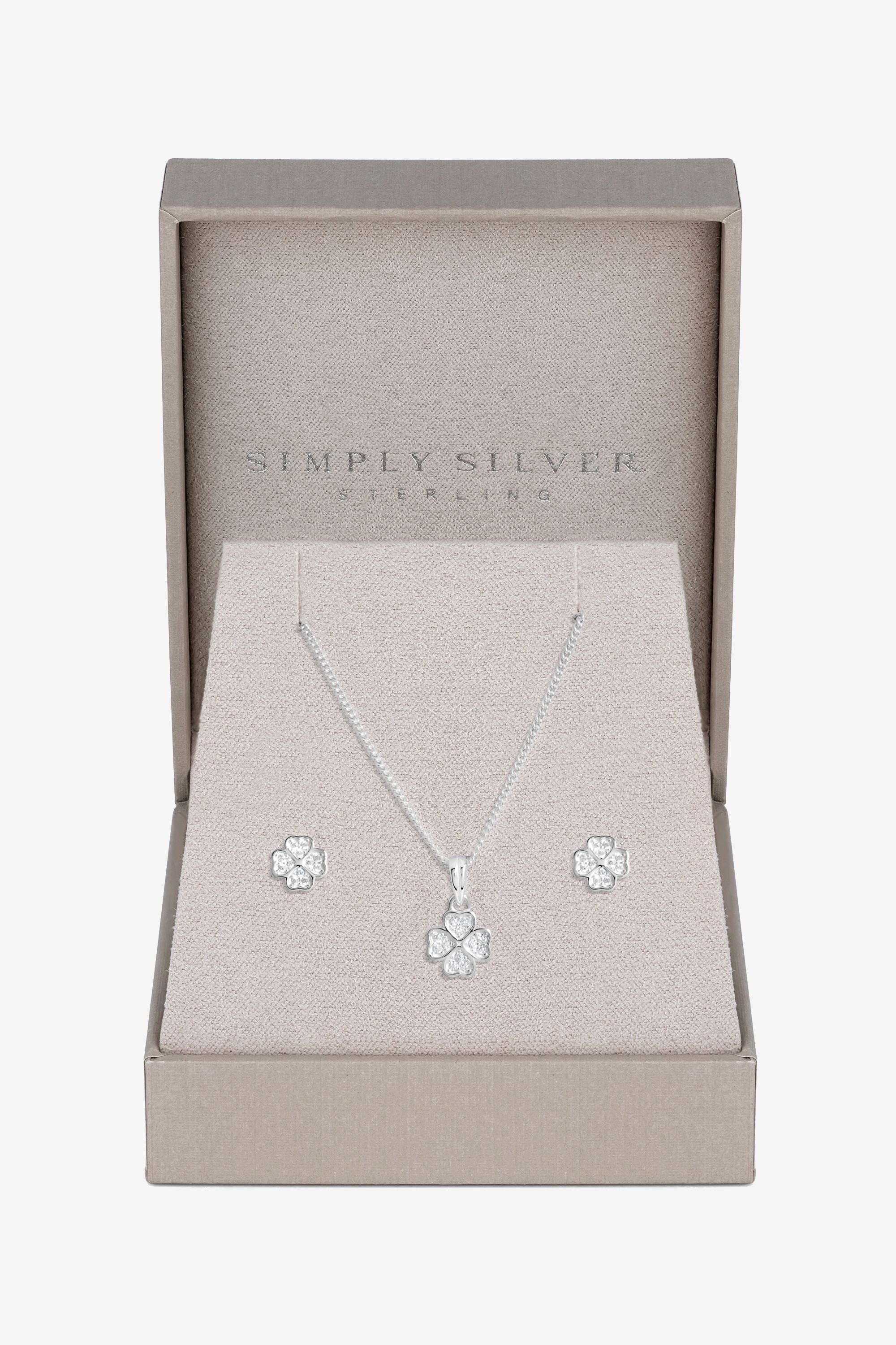 Simply Silver Sterling Silver 925 Cubic Zirconia Clover Set - Gift Boxed