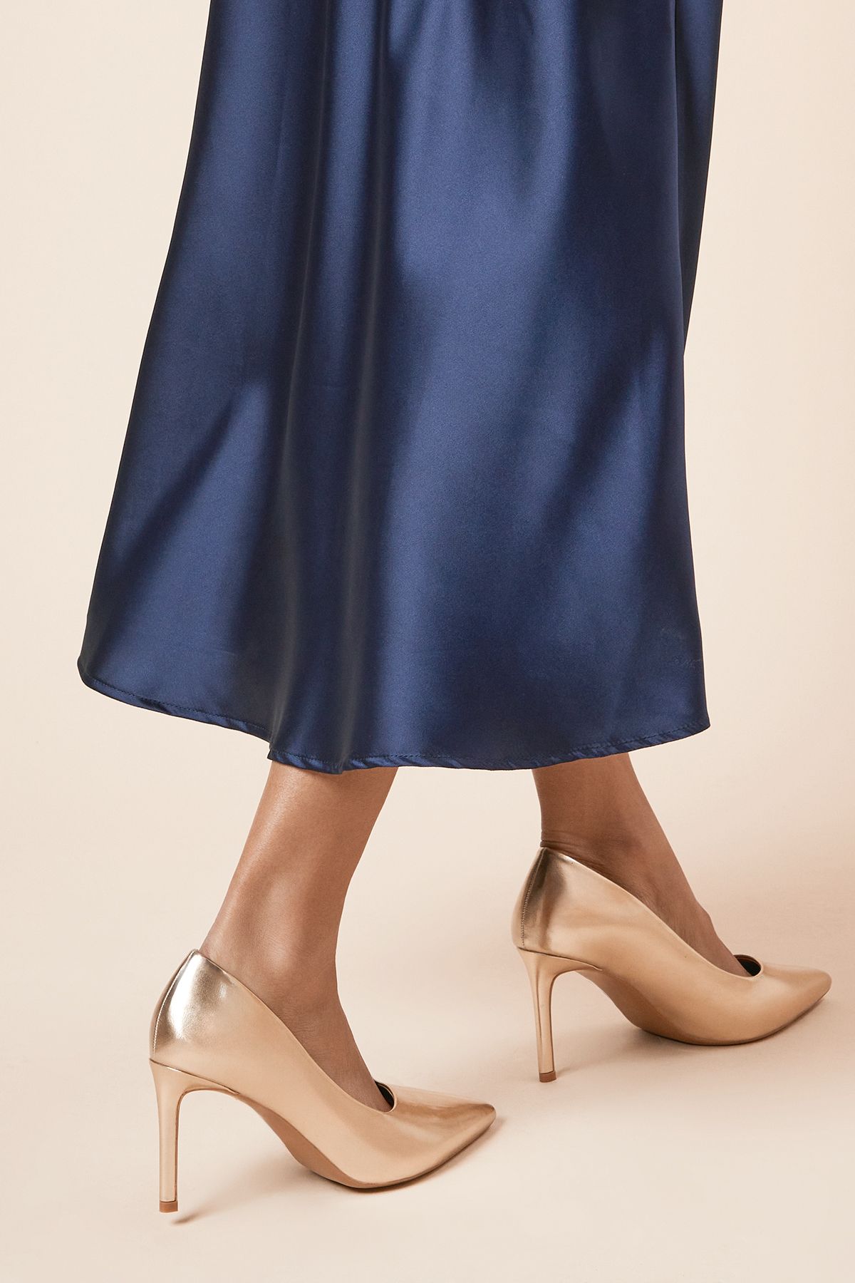 Dorothy Perkins Wide Fit Dash Pointed High Stiletto Heel Court Shoes Gold image 4