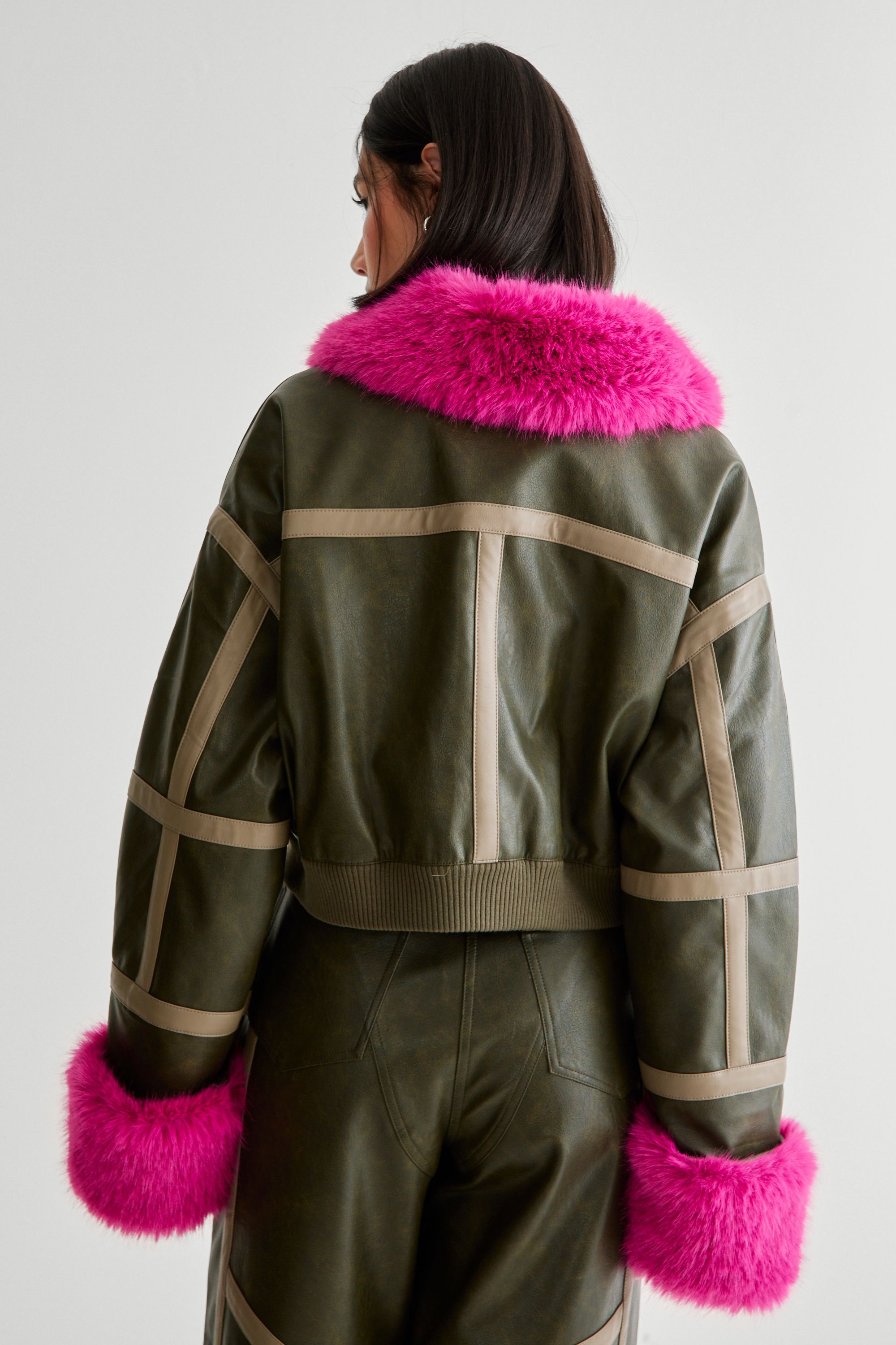 NastyGal Seam Detail Distressed Pu Bomber Grey-khaki image 4