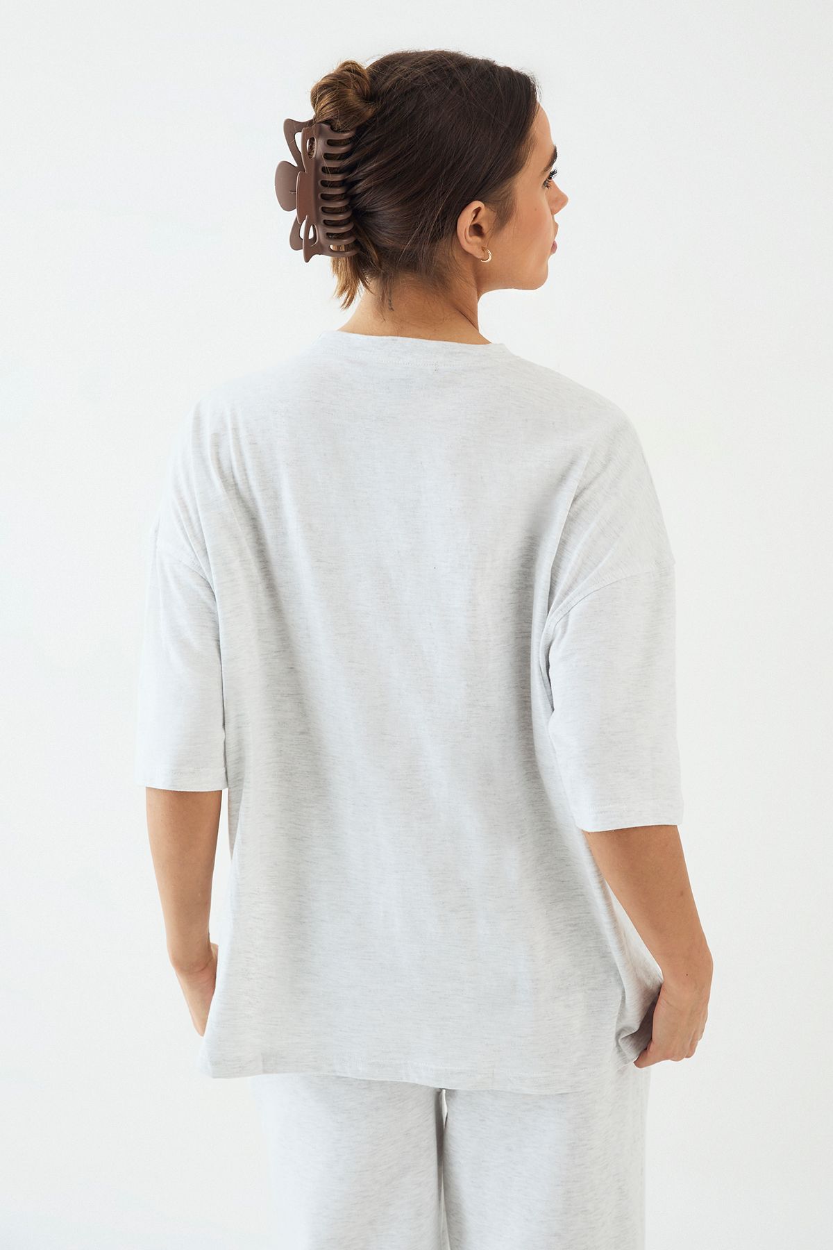 DSGN Studio DSGN Studio Towelling Applique Oversized T-Shirt Ash Grey image 2