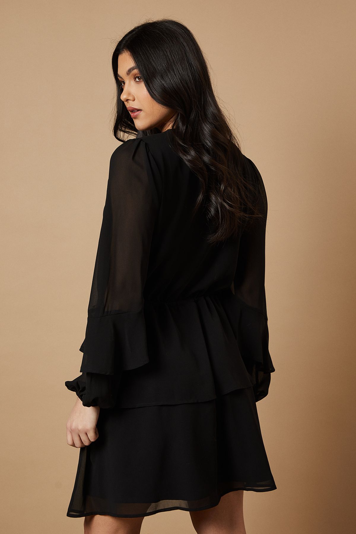 Oasis Embroidered Ruffle Tier Mini Dress Black image 3