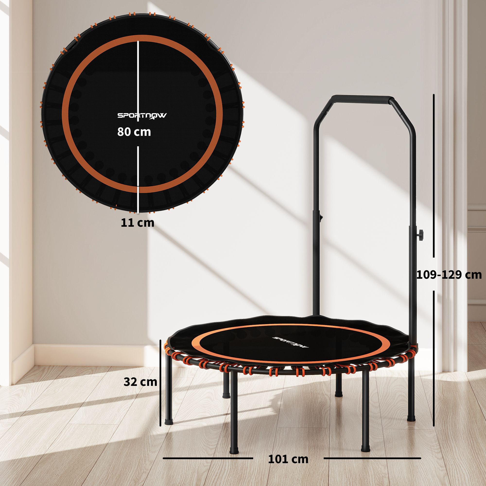 SPORTNOW 40'' Foldable Fitness Trampoline Rebounder with Handle image 3