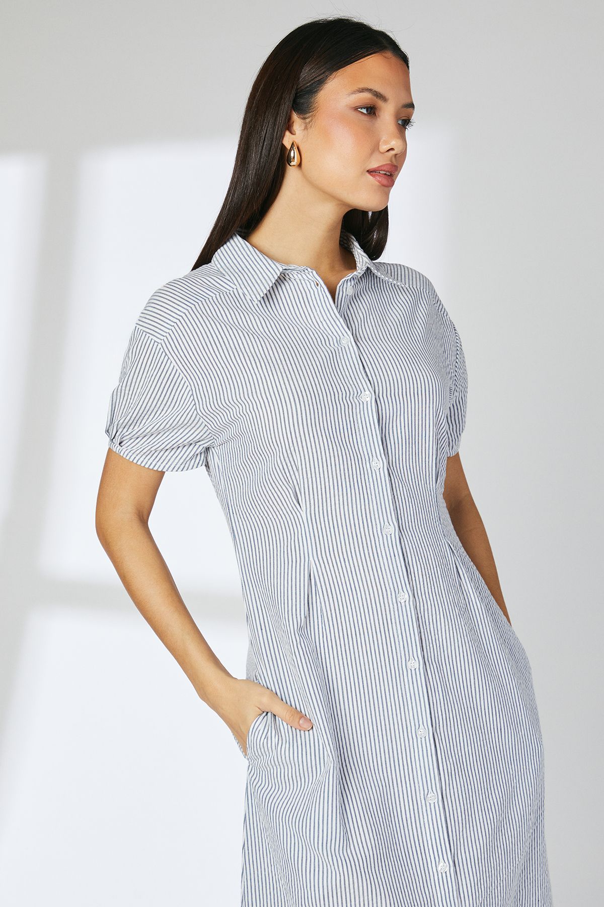Principles Navy Stripe Dart Detail Seersucker Shirt Dress Navy image 2