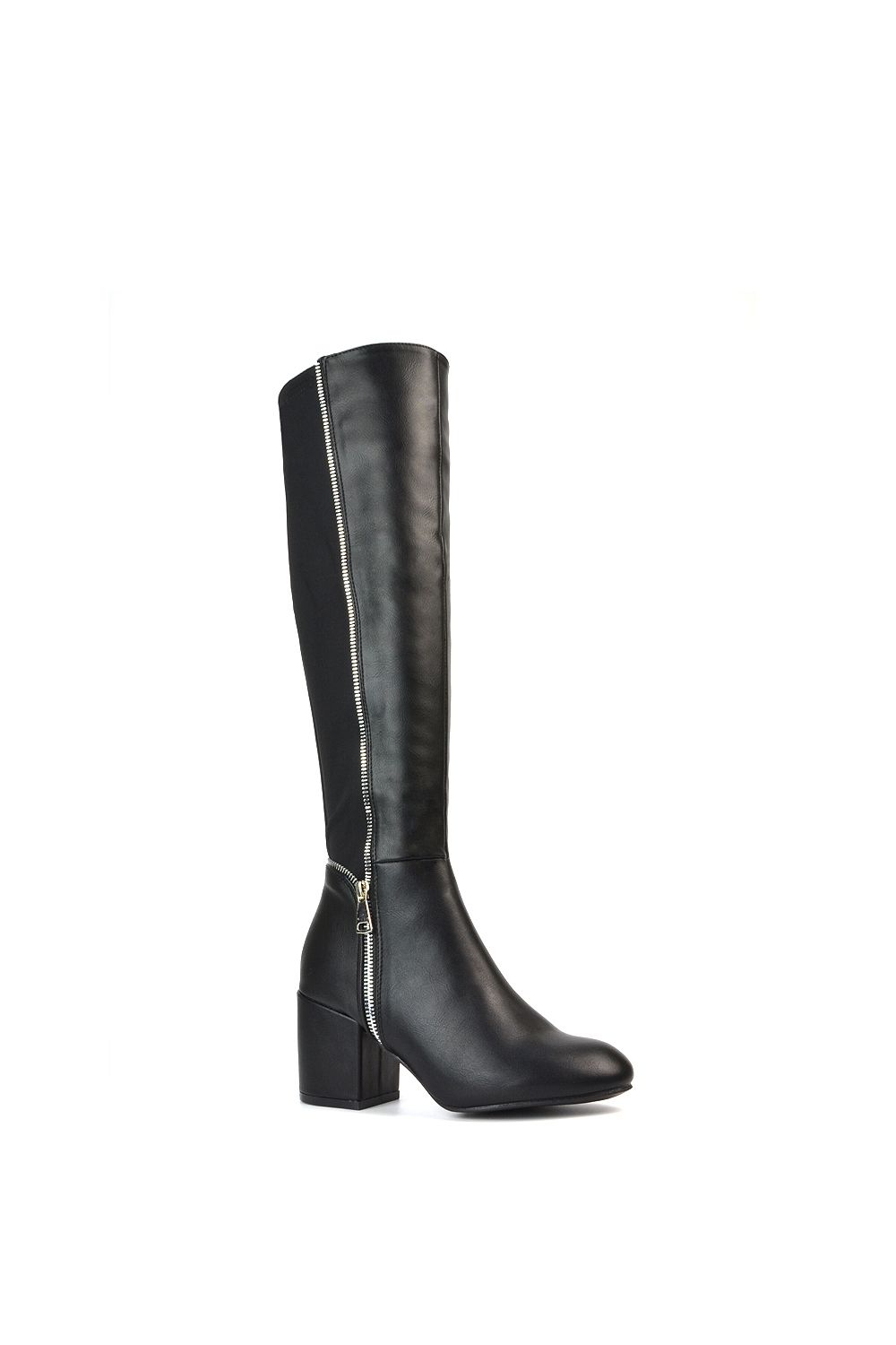 XY London 'Ronald' Silver Zip Up Knee High Boots With Mid Block Heel image 5