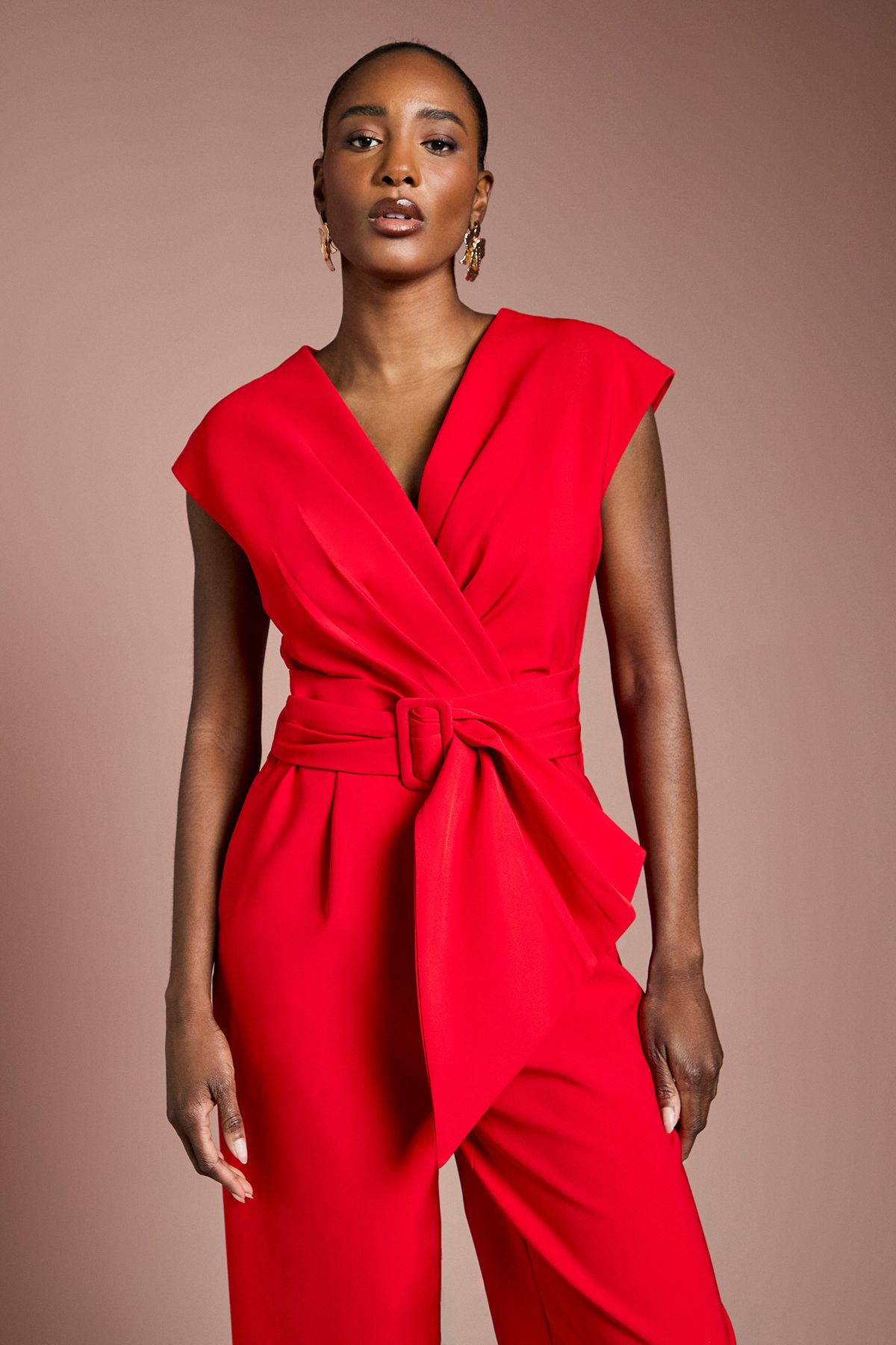 Coast Belted Crepe Jumpsuit Red image 4