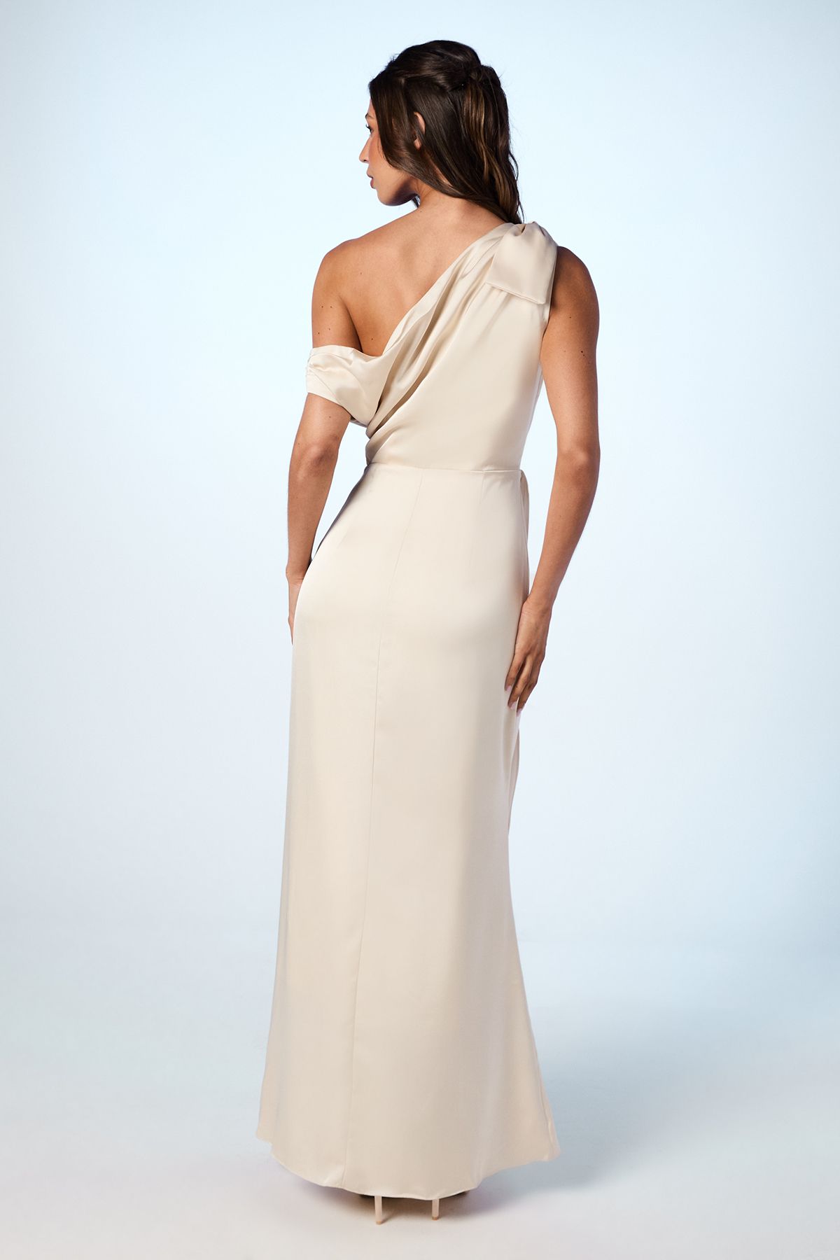 Coast Fallen Shoulder Bow Detail Bridesmaid Maxi Dress Champagne image 3