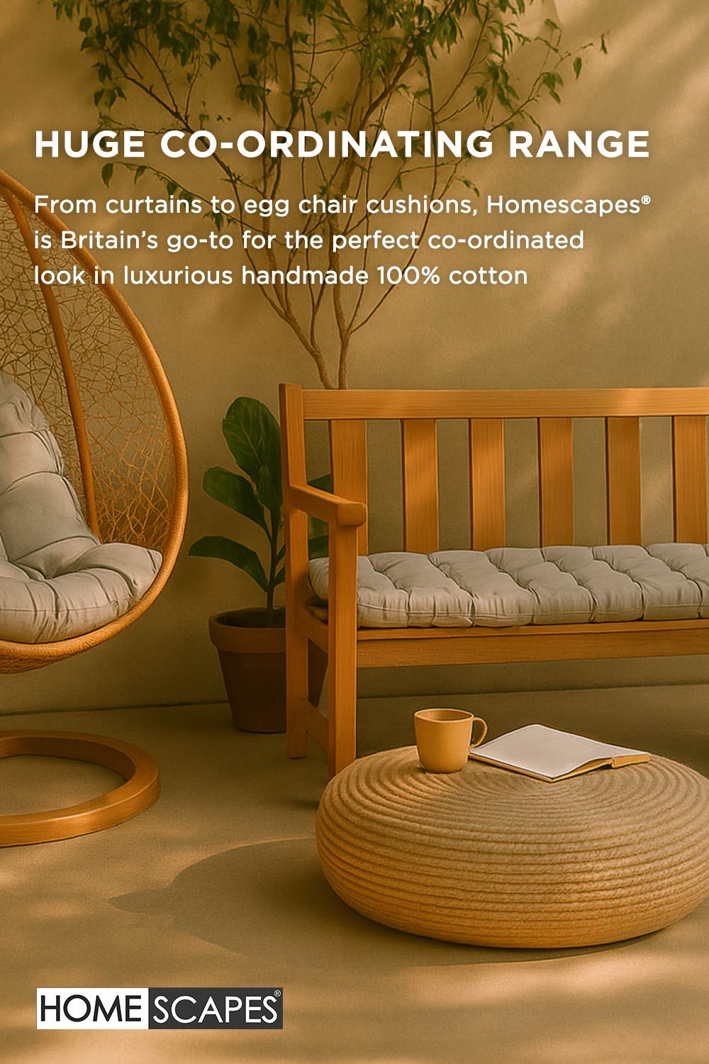 Homescapes Garden Bench Cushion Luxury 3 Seater Cotton Indoor Outdoor Pad, 143 x 48cm image 9