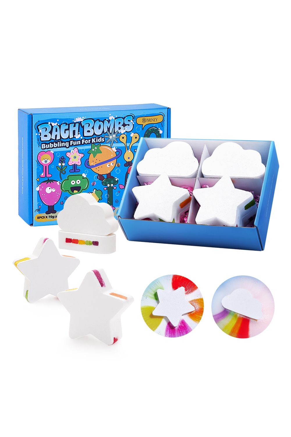 Living and Home 8Pcs Star Cloud Rainbow Bath Bomb Set image 7