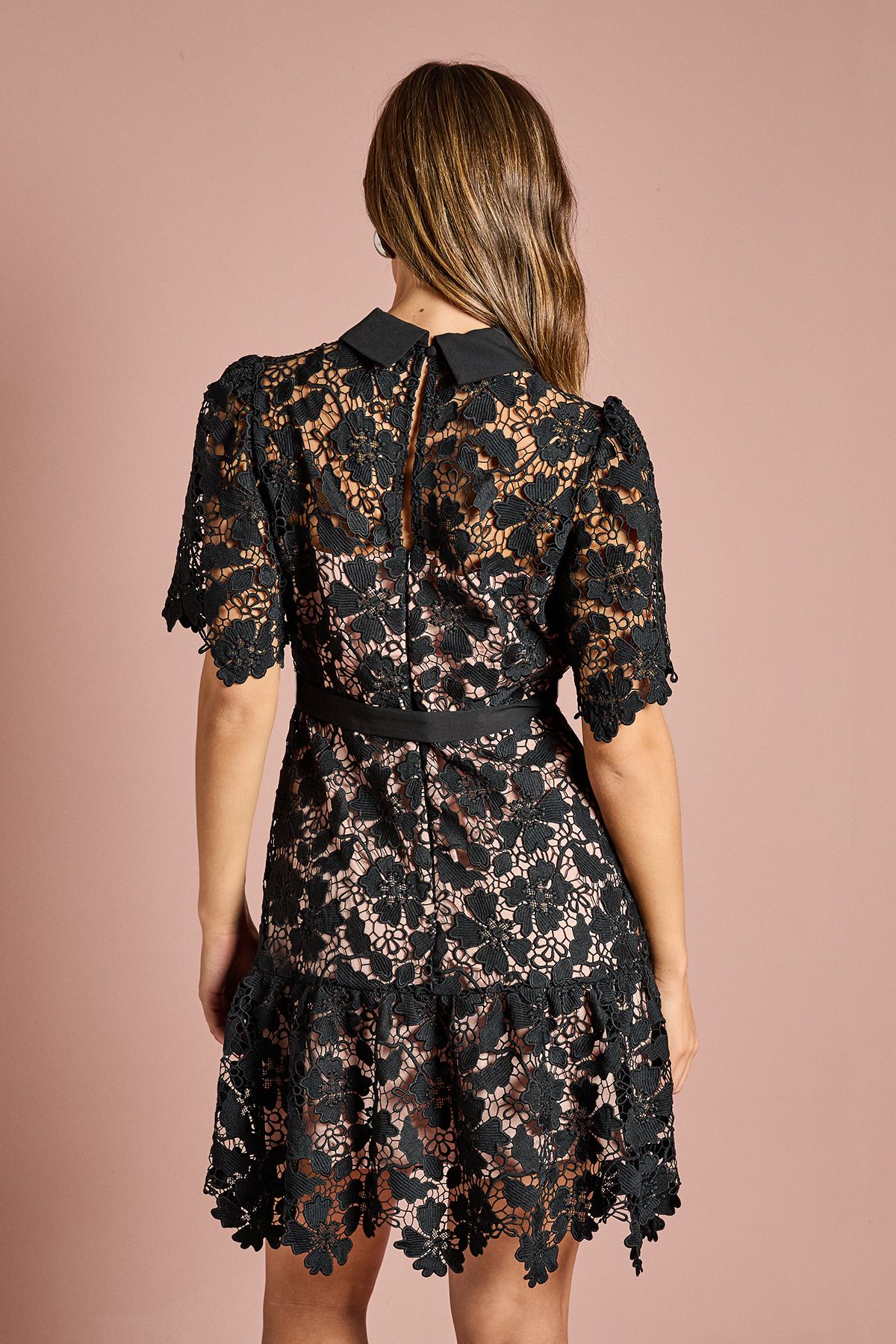 Coast Lace Shirt Mini Belted Dress Black image 3
