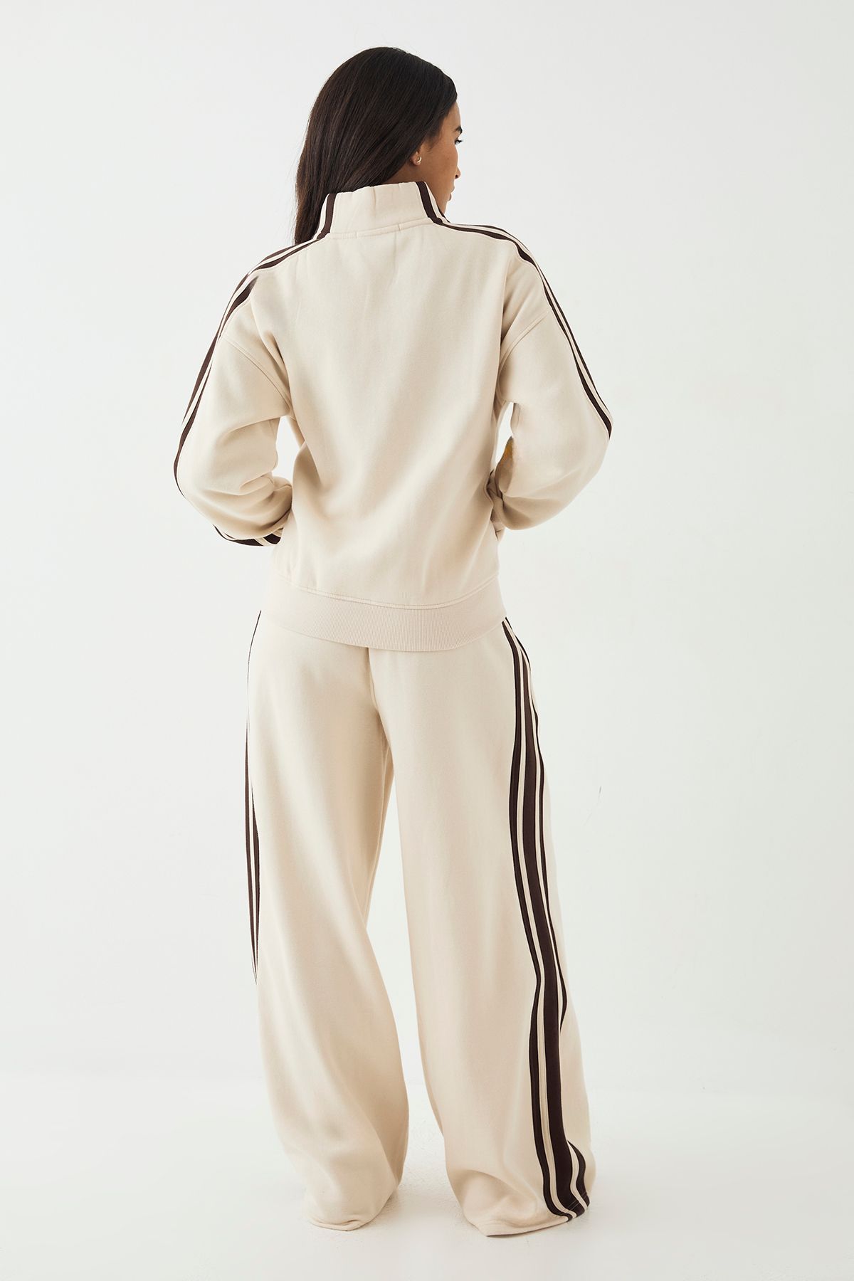 DSGN Studio DSGN Studio Side Stripe Funnel Neck Zip Through Bomber Tracksuit Cream image 2