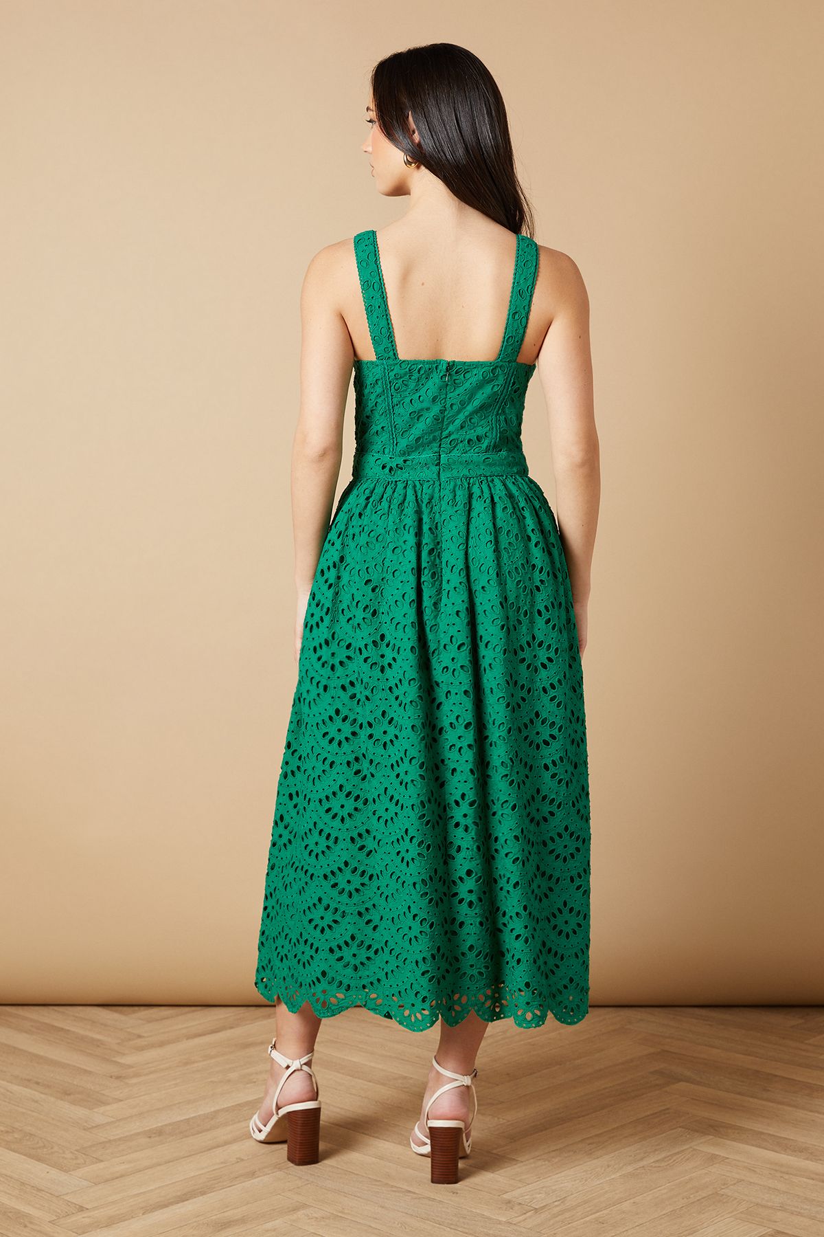 Oasis Embroidered Broderie Midi Dress Bright Green image 4