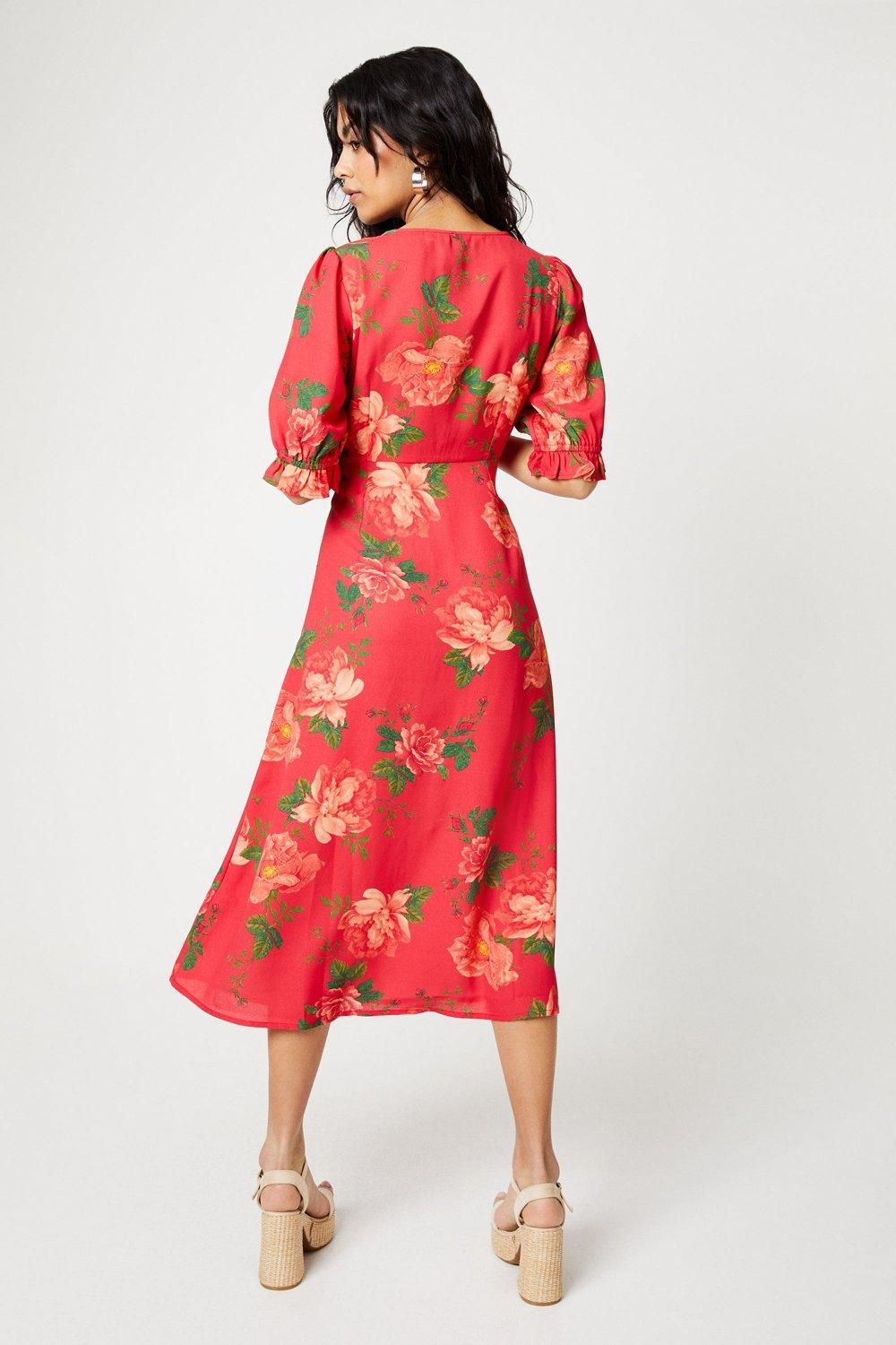 Dorothy Perkins Petite Floral Button Through Midi Dress Floral image 3