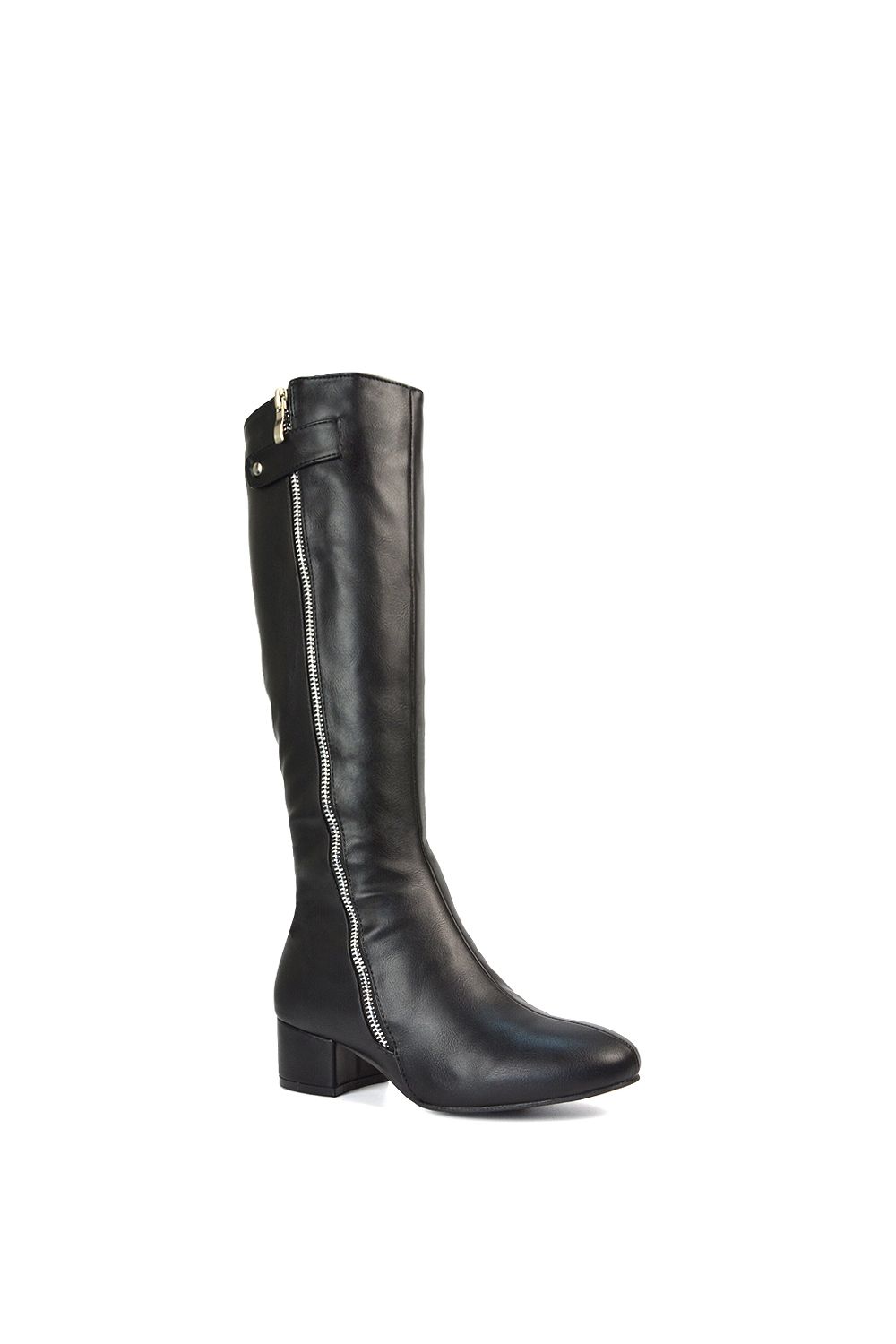 XY London 'Darcy' Low Block Heel Knee High Long Boots With Decorative Zip image 2