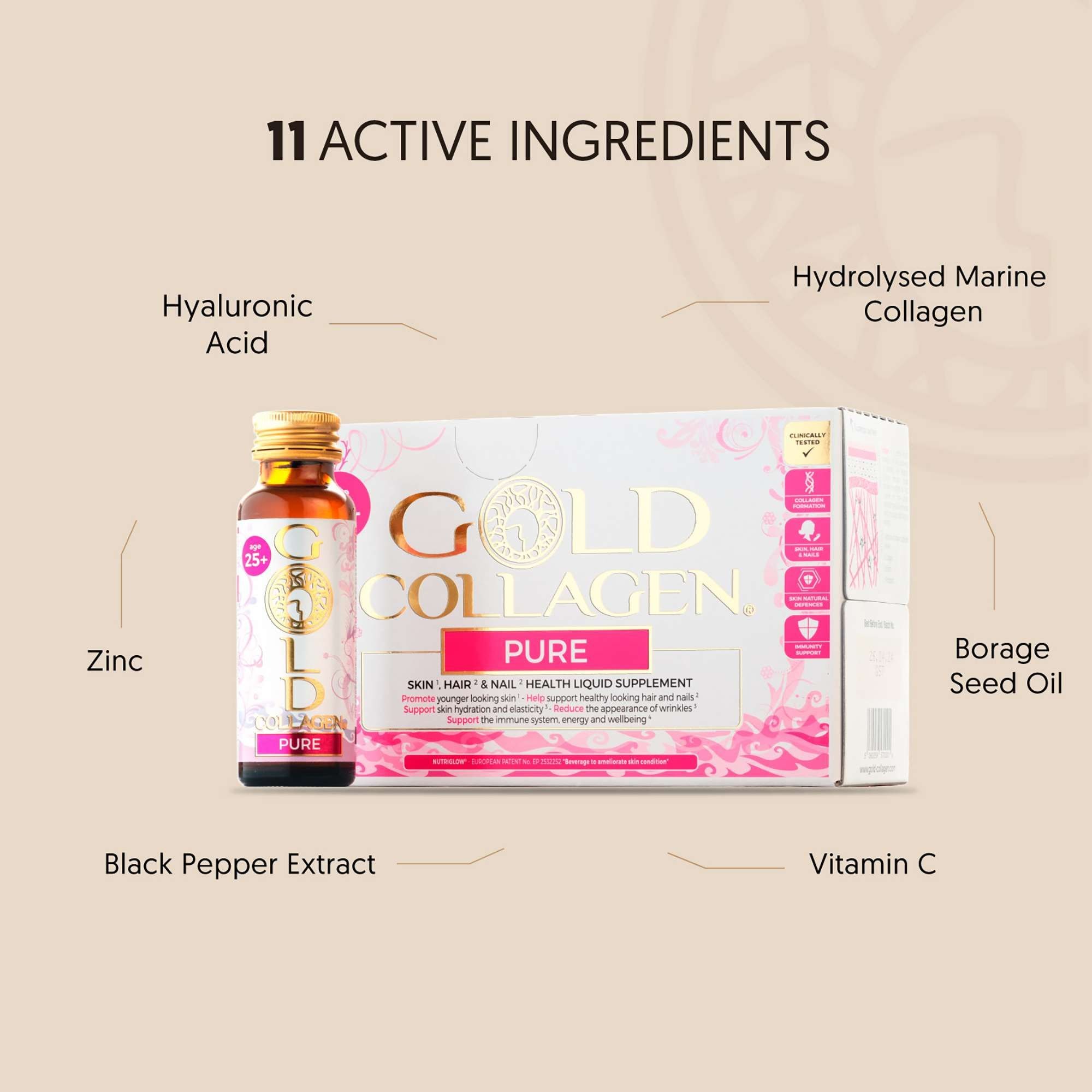 Gold Collagen Liquid Supplement Pure Skin, Hair & Nail Health Liquid Supplement For 25+ 10 x 50ml image 2