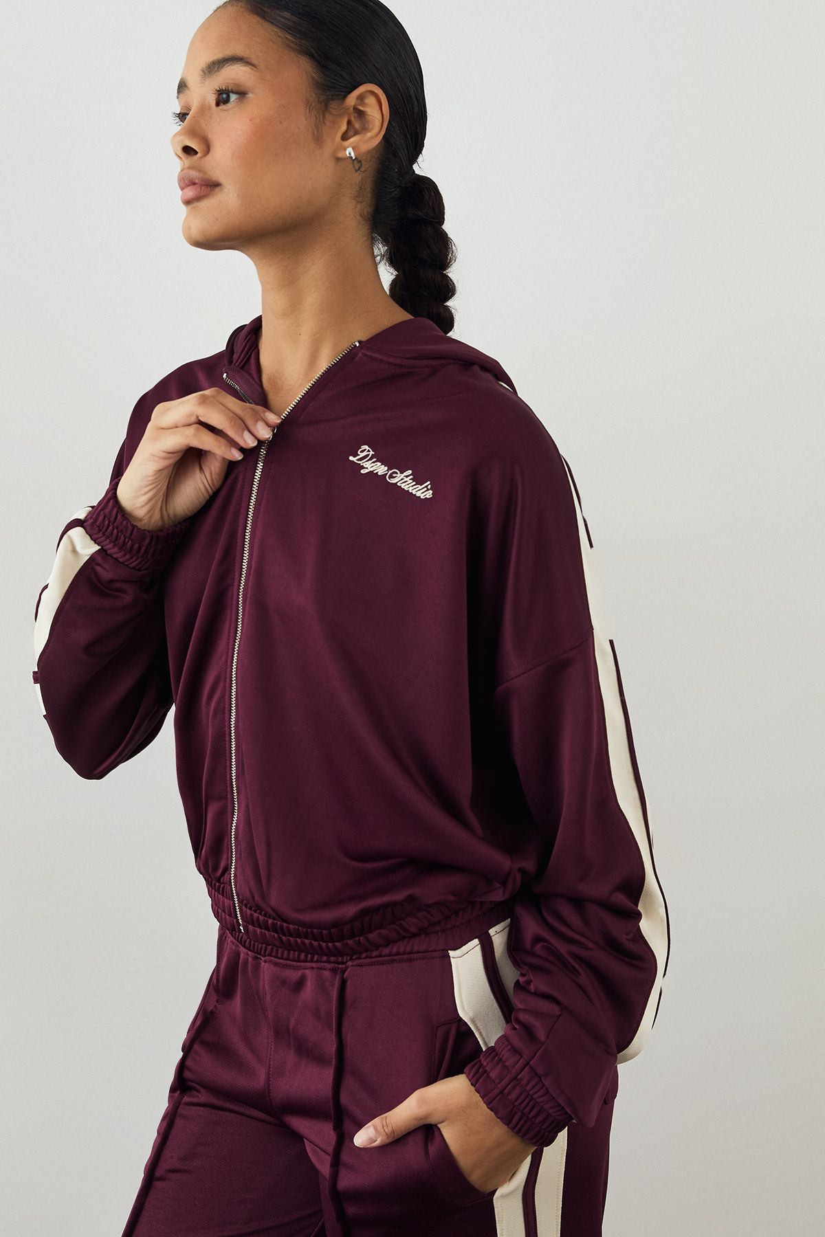DSGN Studio DSGN Studio Tricot Zip Through Hoodie Burgundy image 4