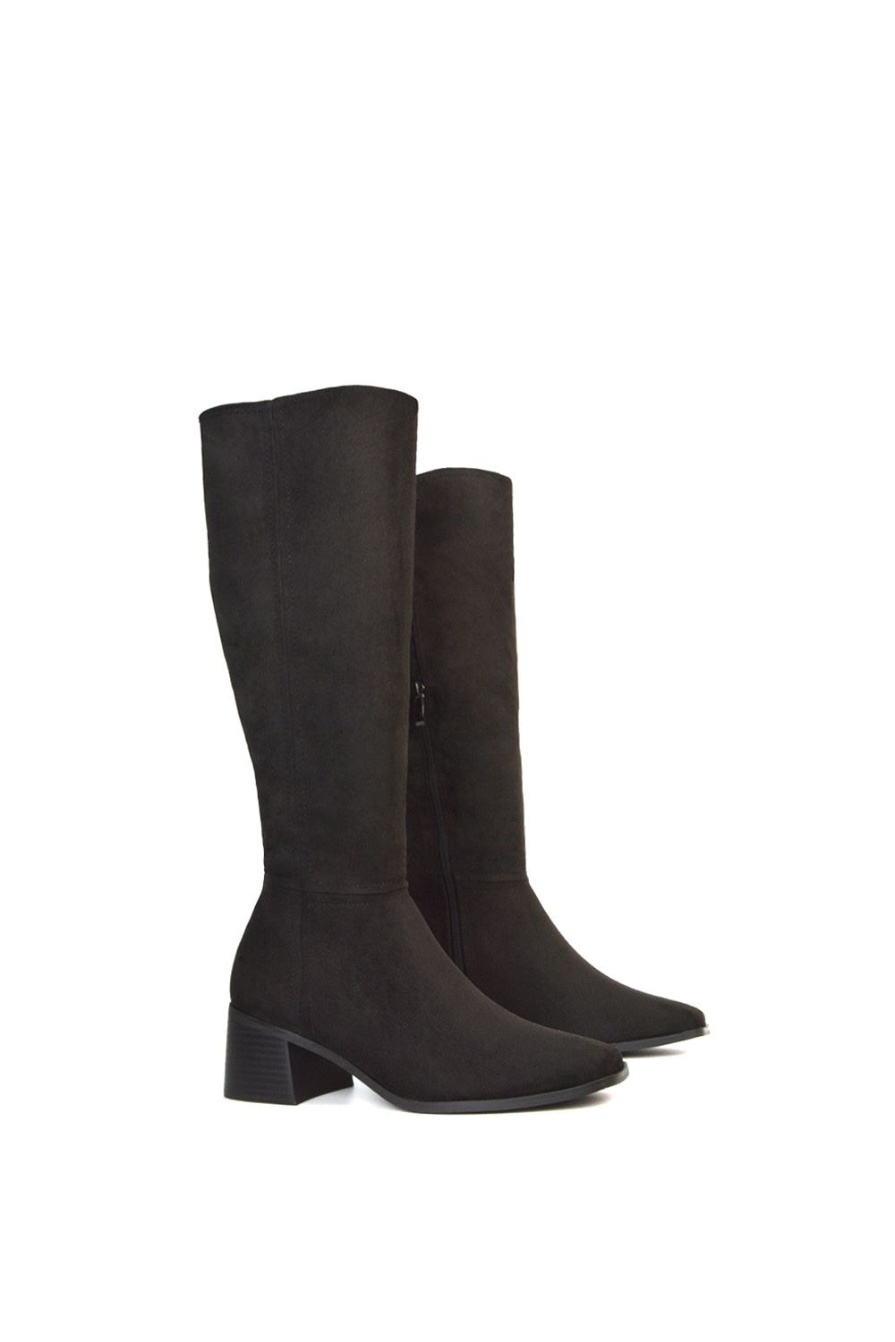 XY London 'Ruby' Square Toe Zip Up Knee High Calf Boots With Low Heel image 6