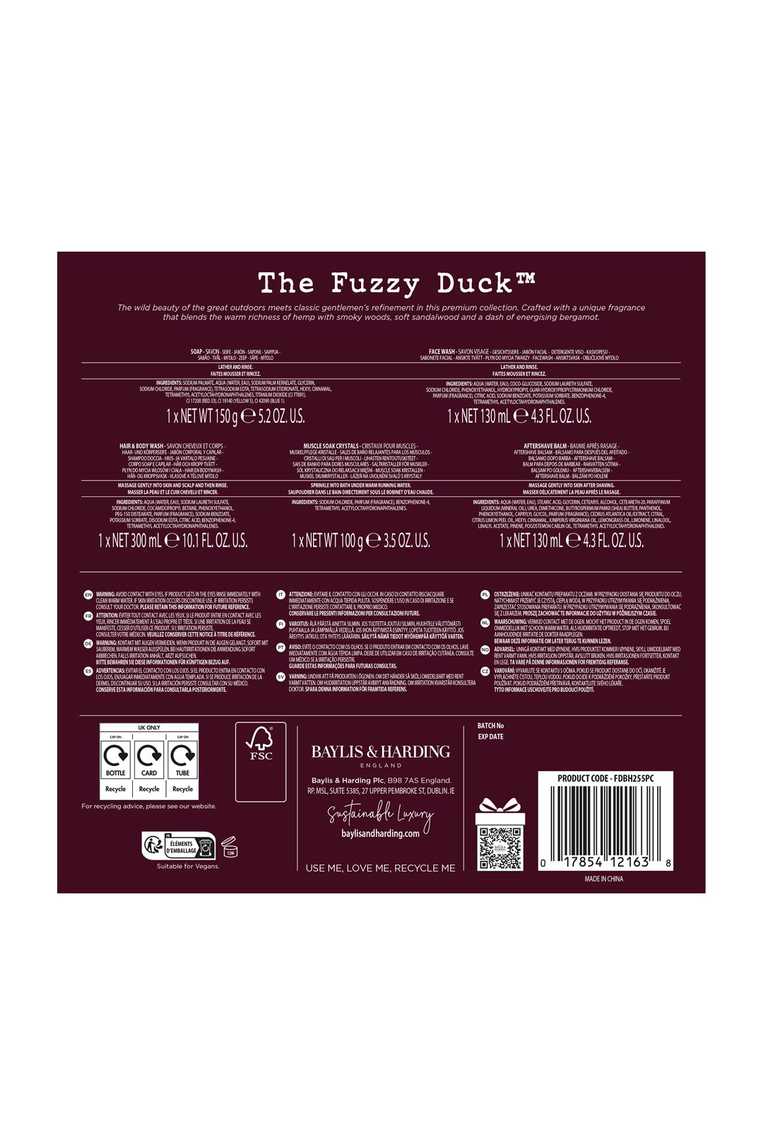 Baylis & Harding The Fuzzy Duck Bergamot, Hemp & Sandalwood Men's Refreshing Wash Kit Gift Set Multi image 8