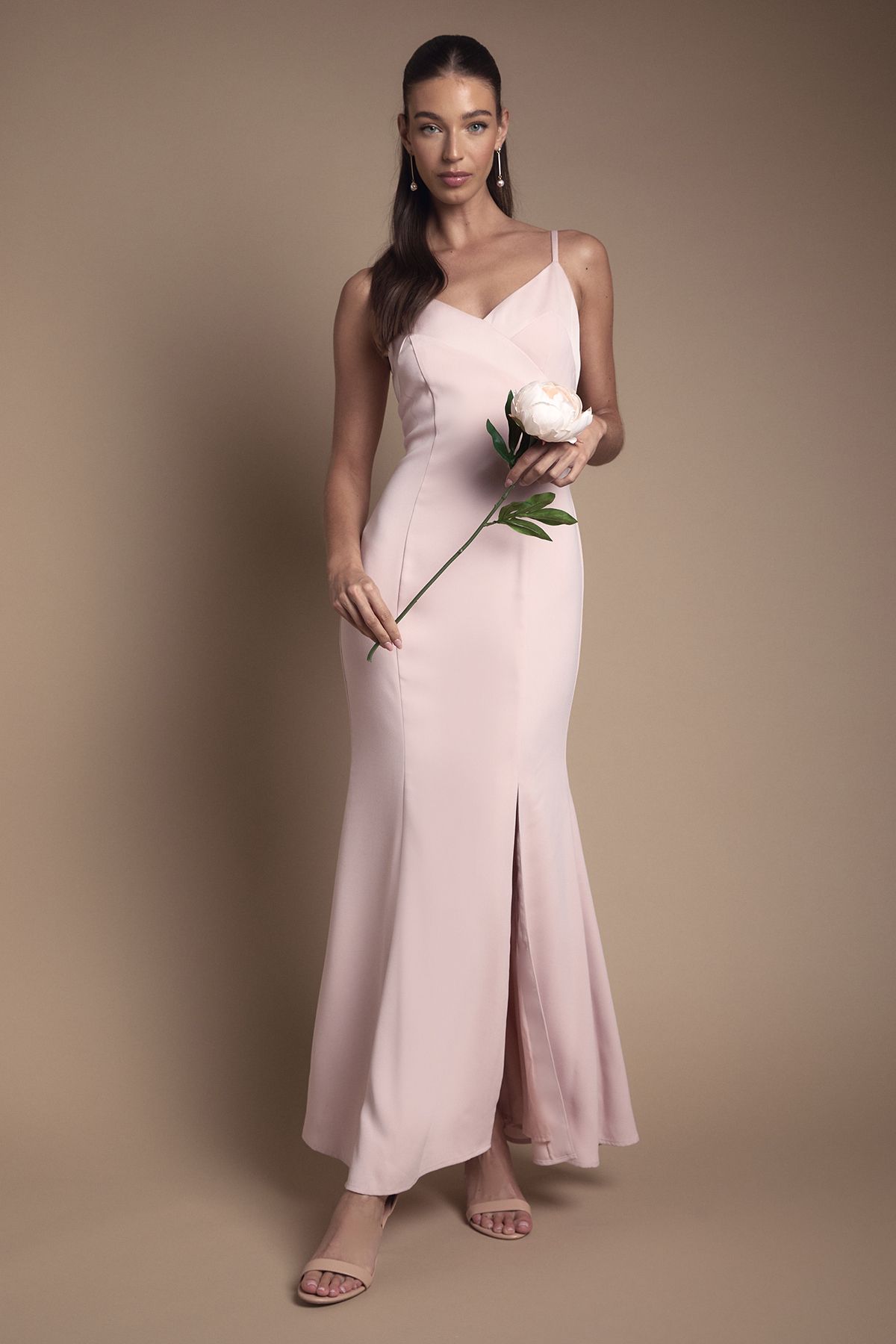 Coast Strappy V Neck Satin Trim Bridesmaid Dress Blush image 1