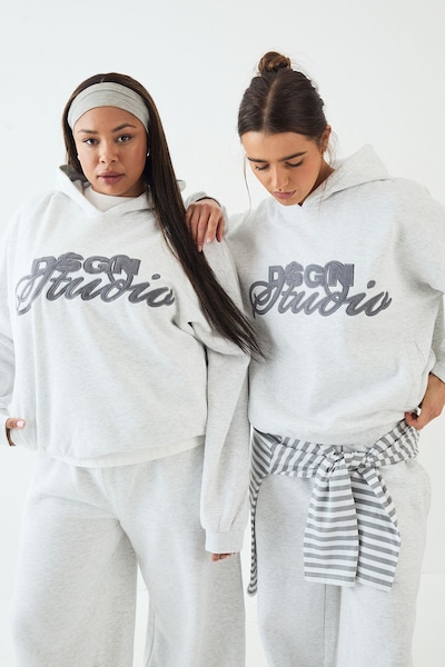 DSGN Studio DSGN Studio Towelling Applique Oversized Hoodie Ash Grey