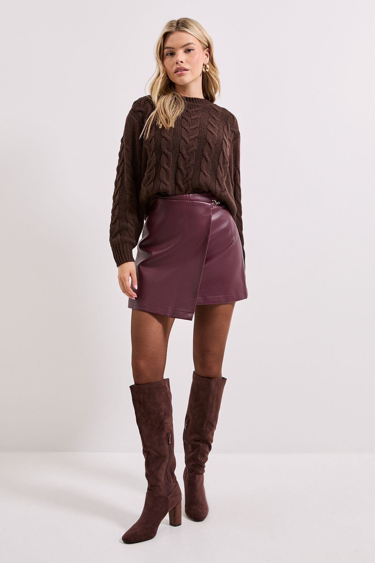 Dorothy Perkins Cable Knit Crew Neck Jumper Chocolate image 2