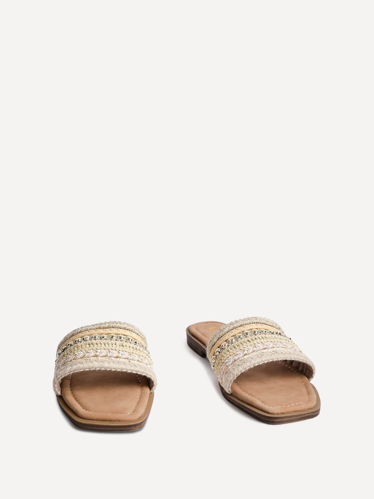 Linzi Mariel Natural Woven Embellished Flat Sandals image 3