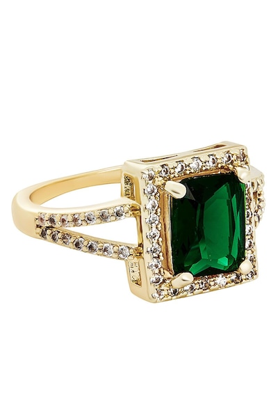 Jon Richard Gold Plated Emerald Cubic Zirconia Cocktail Ring