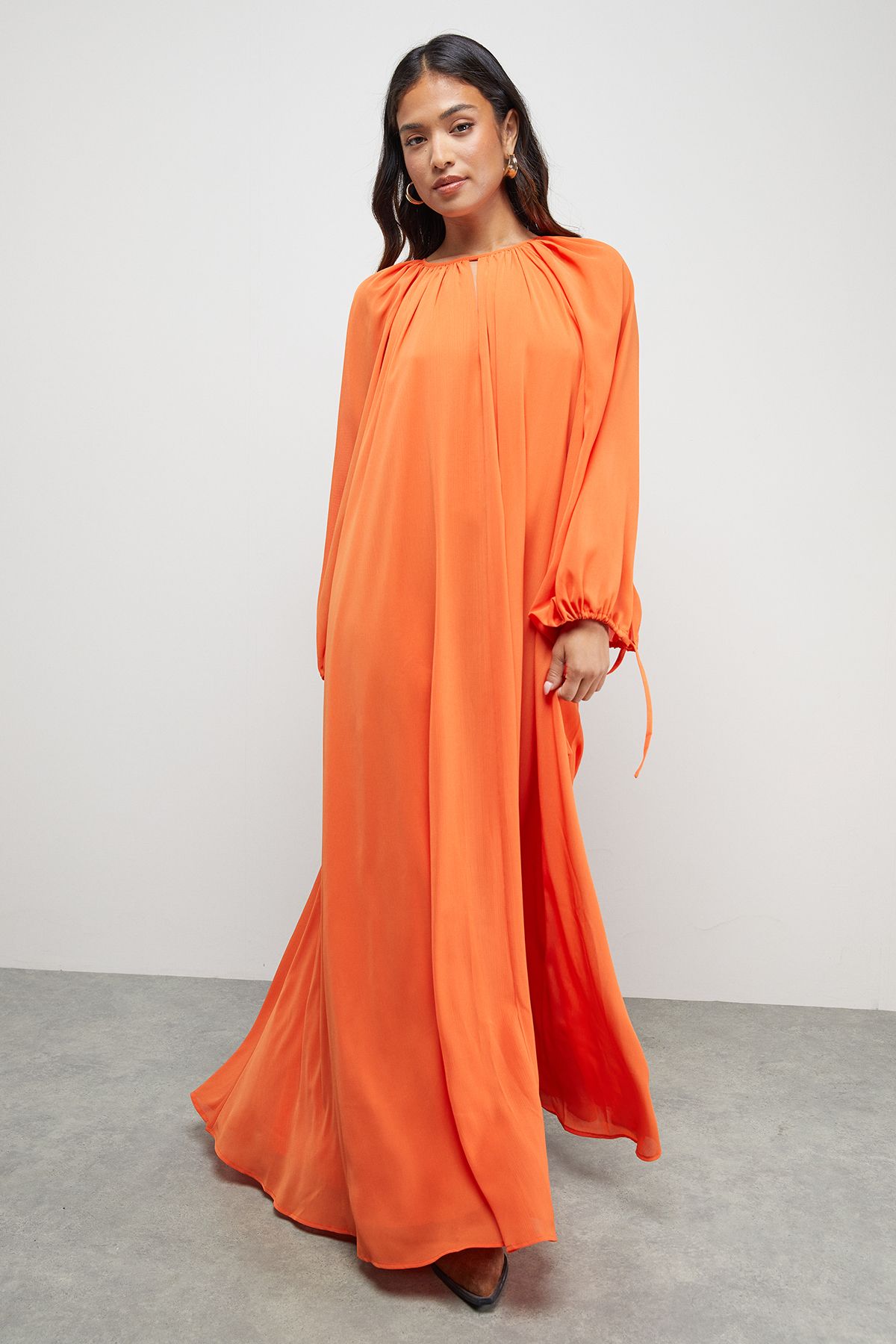 Warehouse Petite Chiffon High Neck Trapeze Maxi Dress Orange image 1