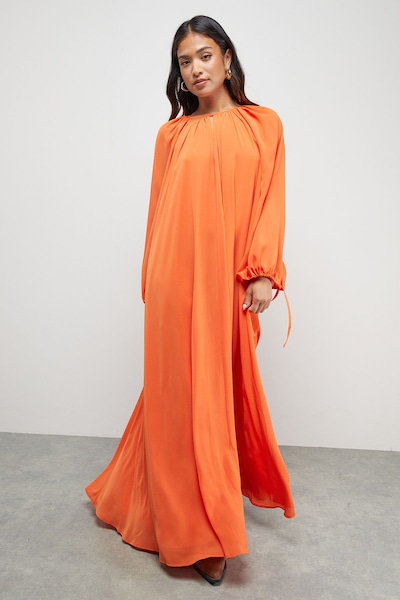 Warehouse Petite Chiffon High Neck Trapeze Maxi Dress Orange