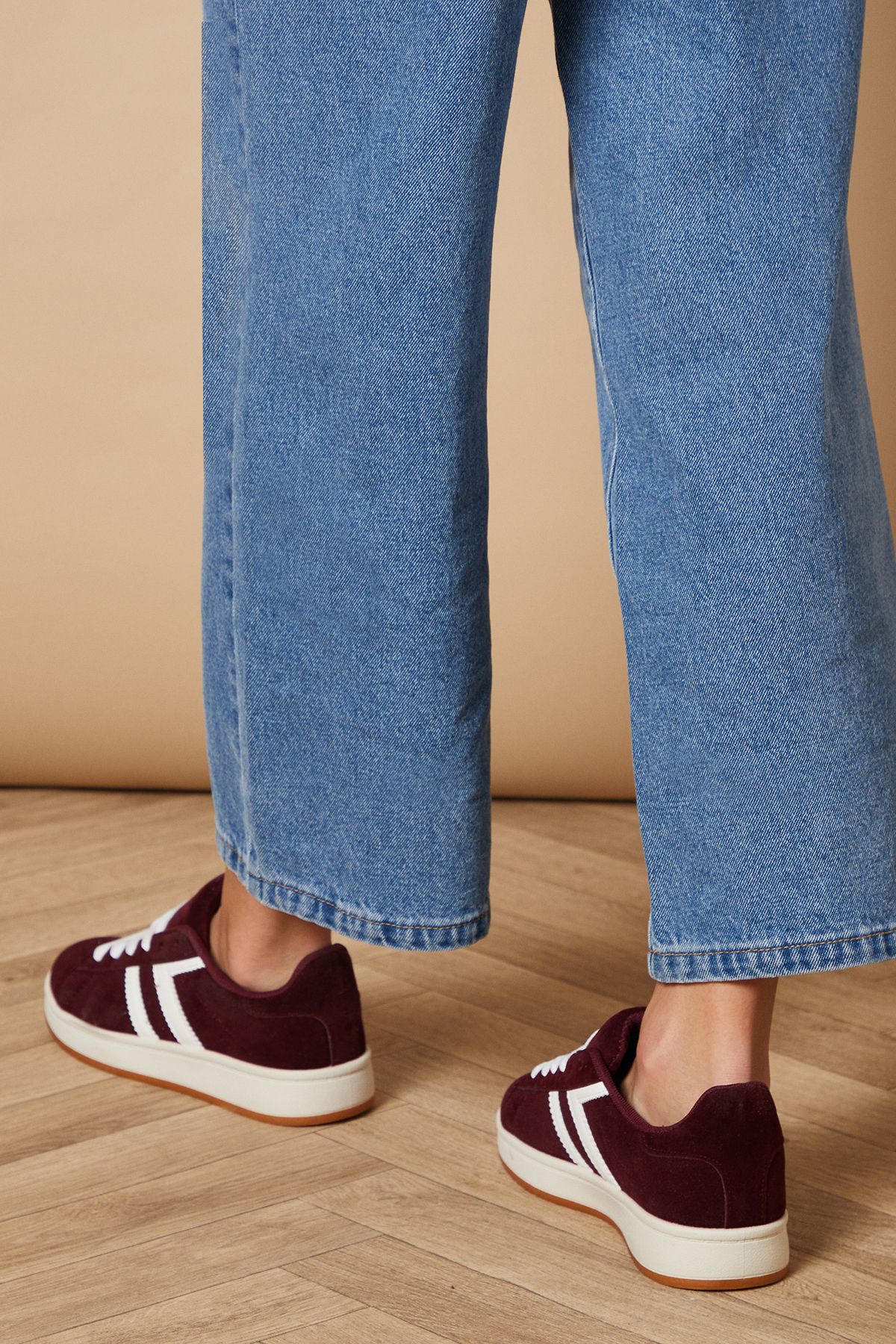 Oasis Leocadia Faux Suede Lace Up Trainers Dark Red image 3