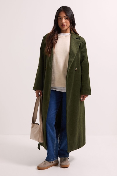 Dorothy Perkins Petite Longline Belted Coat Green