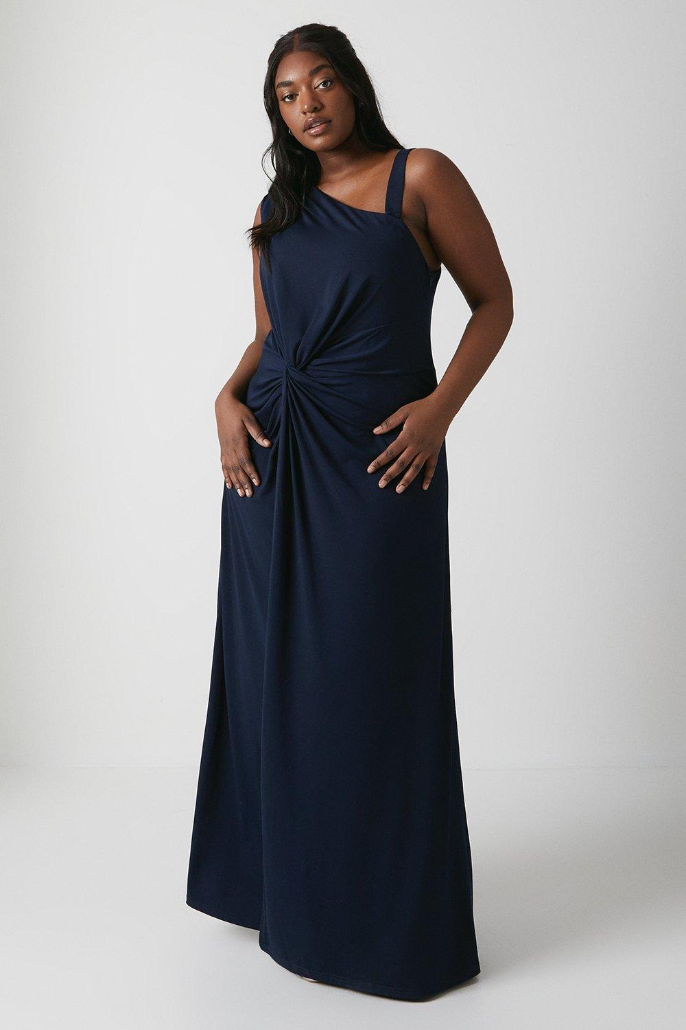 Coast Plus Size Twist Detail One Shoulder Jersey Bridesmaid Dress Navy