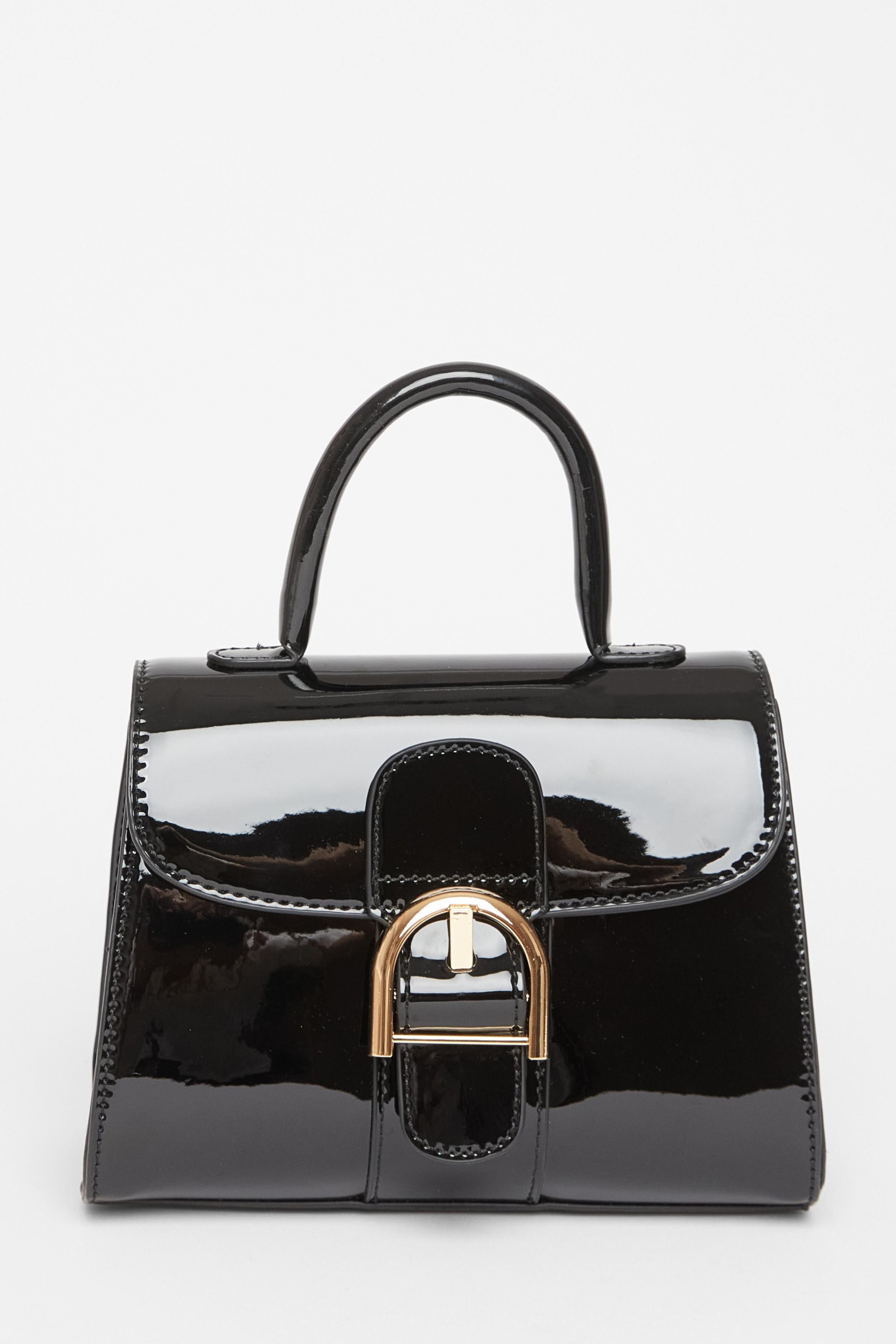 Quiz Black Patent Top Handle Bag image 3