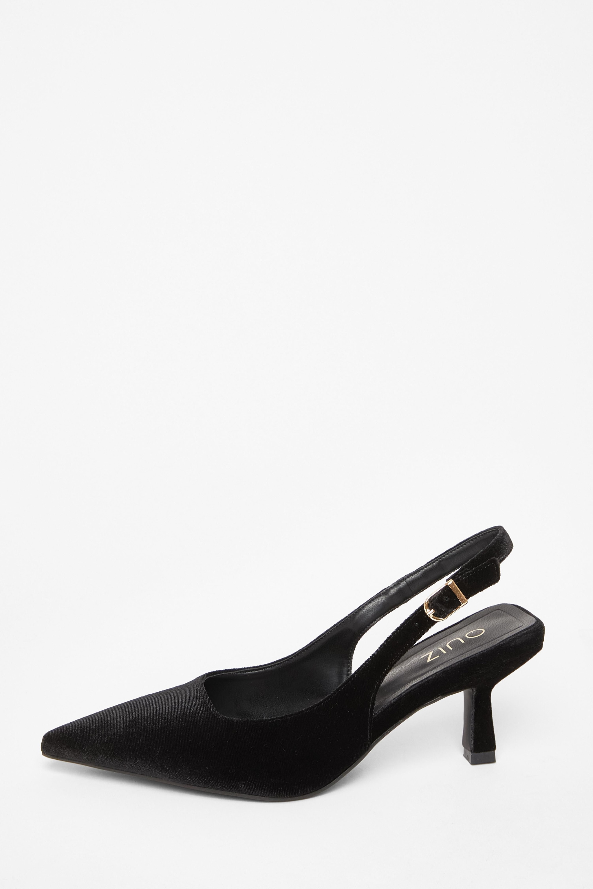 Quiz Black Velvet Slingback Court Heels image 3