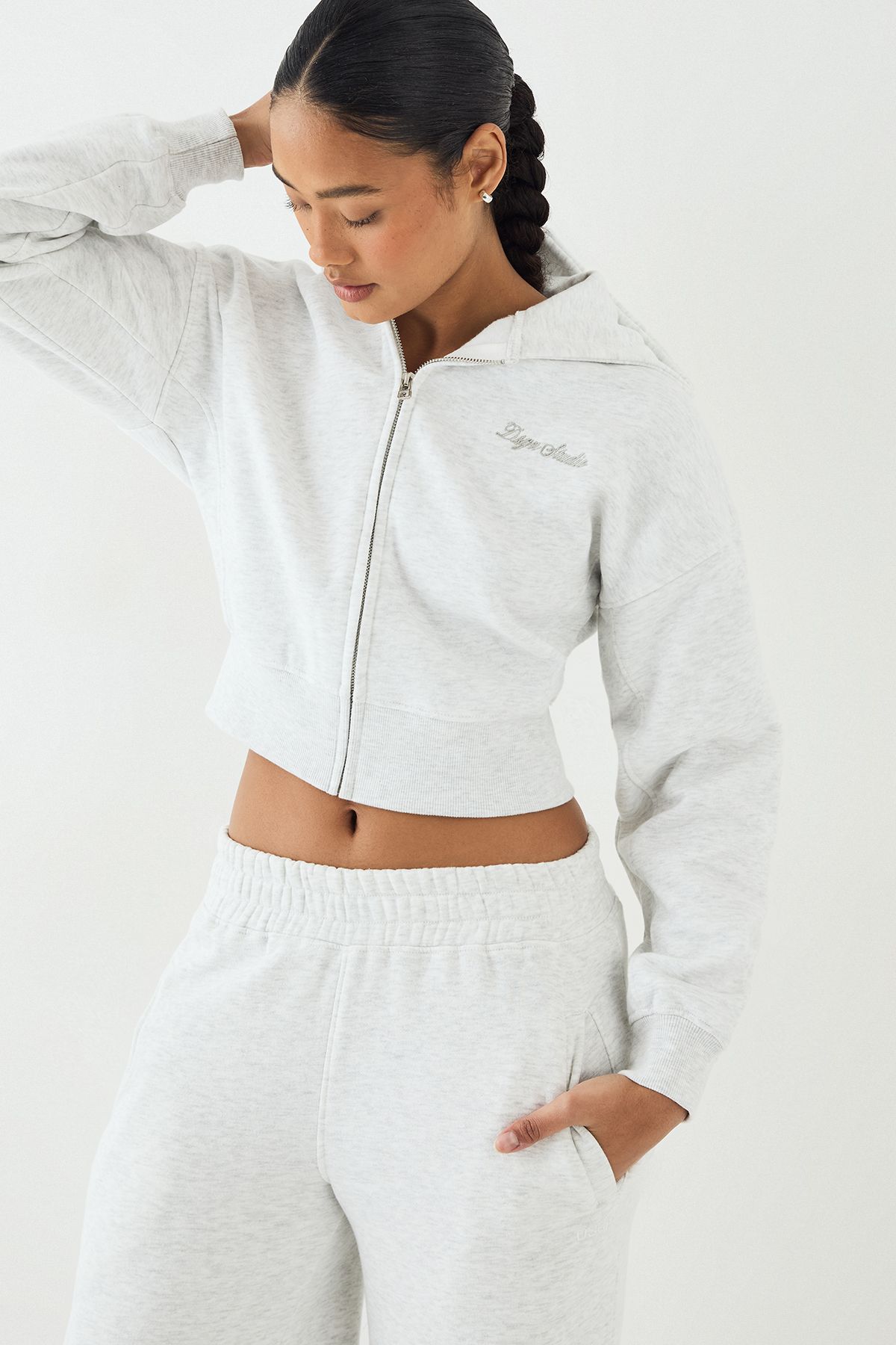 DSGN Studio DSGN Studio Script Embroidered Zip Through Hoodie Ash Grey image 3