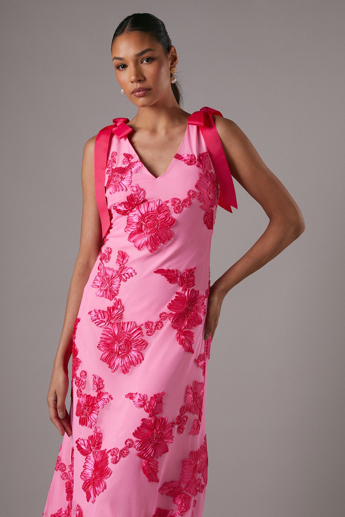 Coast Floral Jacquard Midi Holiday Dress Pink image 2