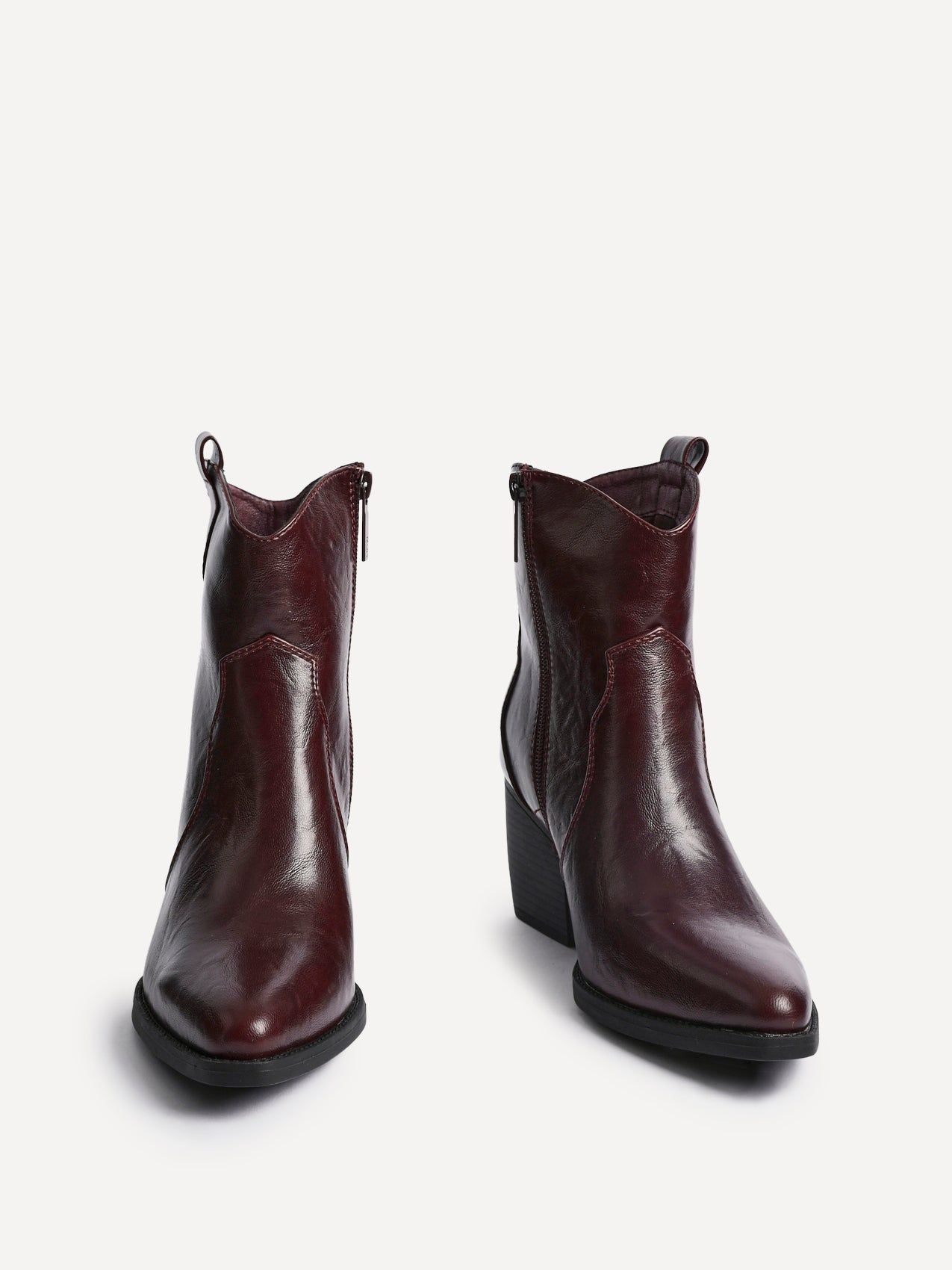 Linzi Jessie Burgundy Faux Leather Western Ankle Boot image 3