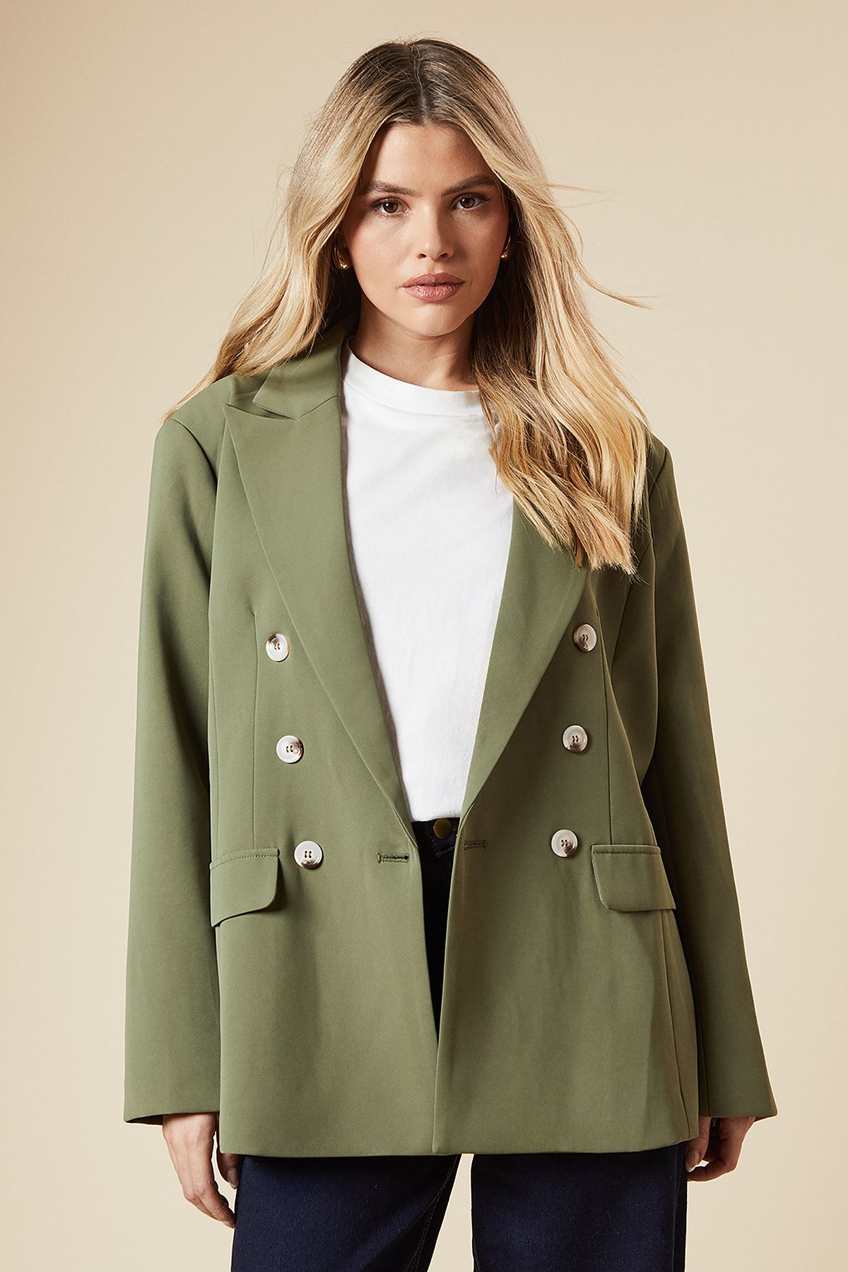 Dorothy Perkins Oversized Double Breasted Blazer Khaki image 1