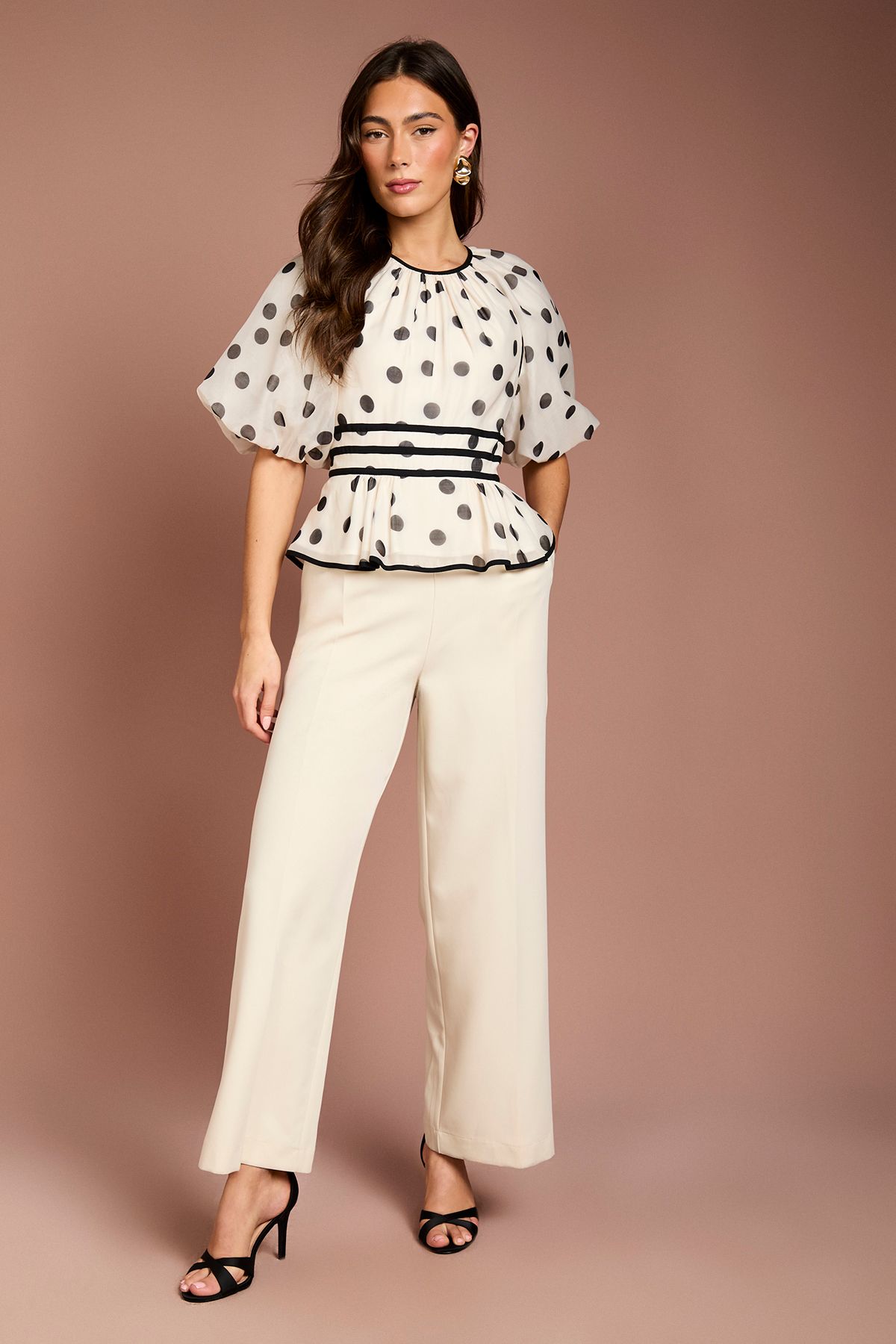 Coast Puff Sleeve Polka Dot 2 In 1 Jumpsuit Beige image 2