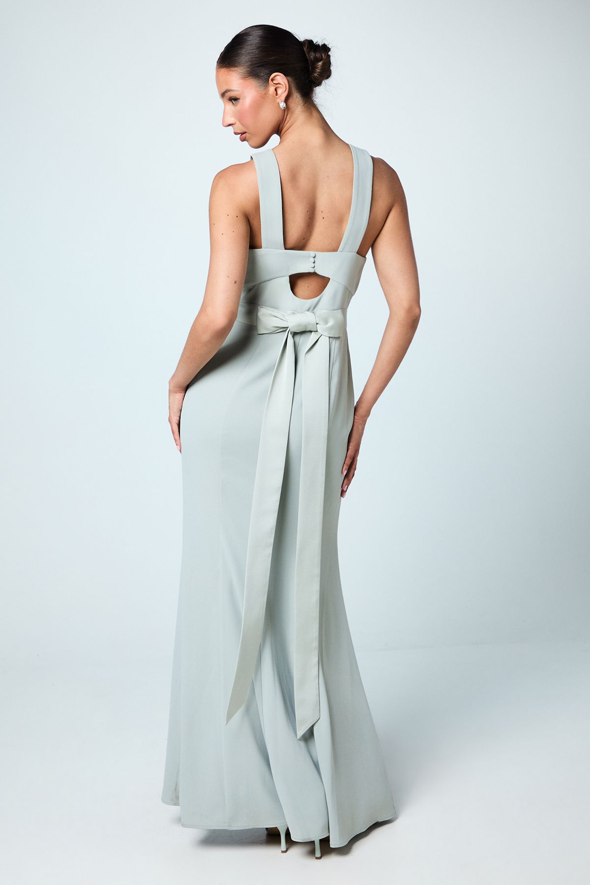 Coast Halter Neck Satin Bridesmaid Dress with Tie Back Detail Sage image 3