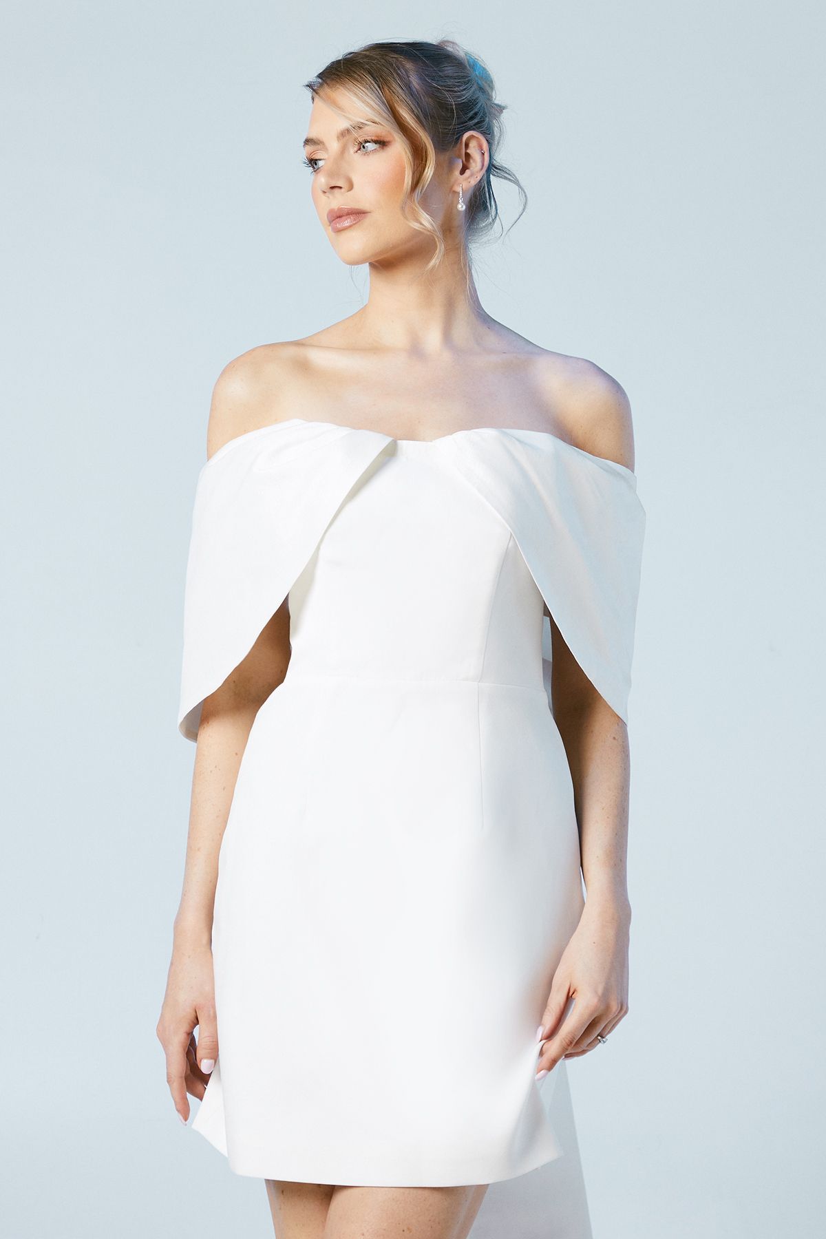 Coast Statement Bardot Taffeta Crepe Mini Bridal Dress Ivory image 3