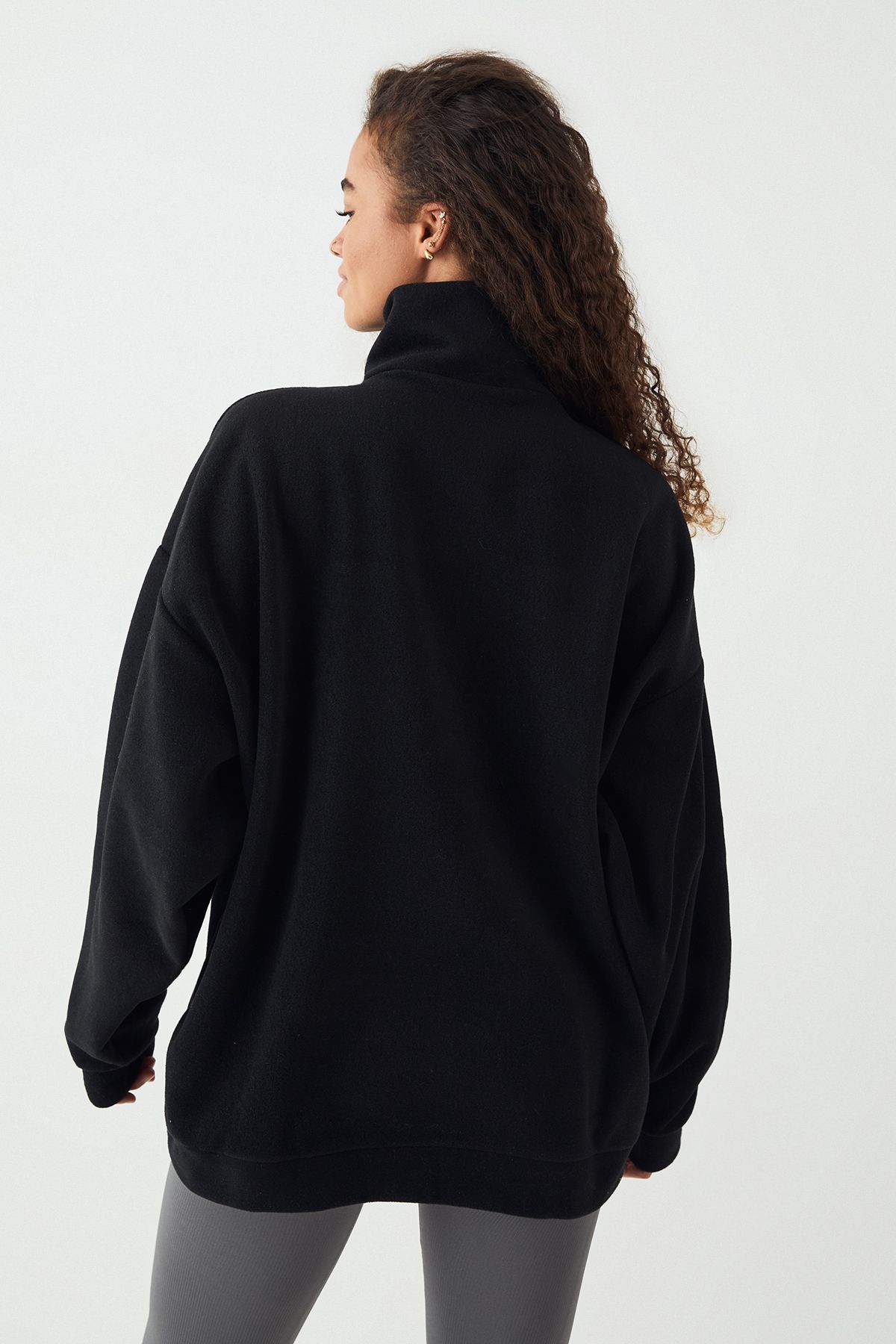 DSGN Studio DSGN Studio Slogan Embroidered Half Zip Oversized Polar Fleece Sweatshirt Black image 2