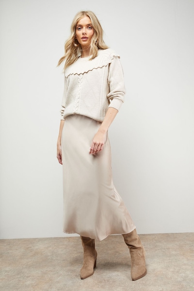 Oasis Bias Cut Satin Midi Skirt Champagne