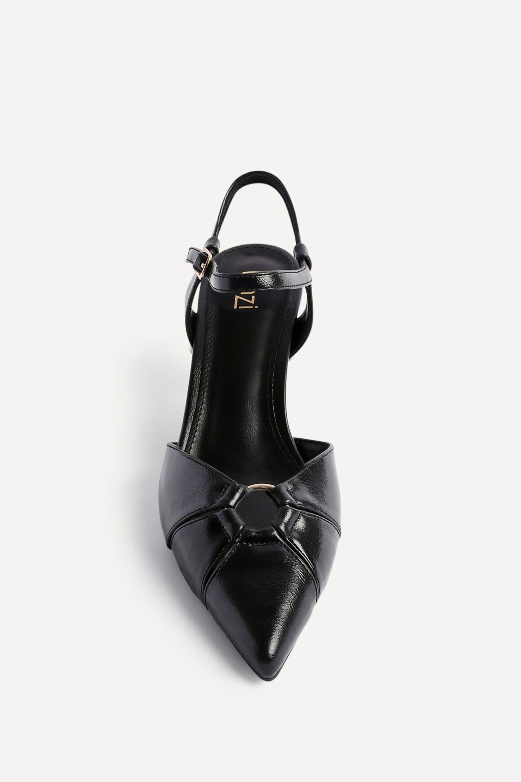 Linzi Pivot Black Faux Leather Stiletto Court Heel image 4