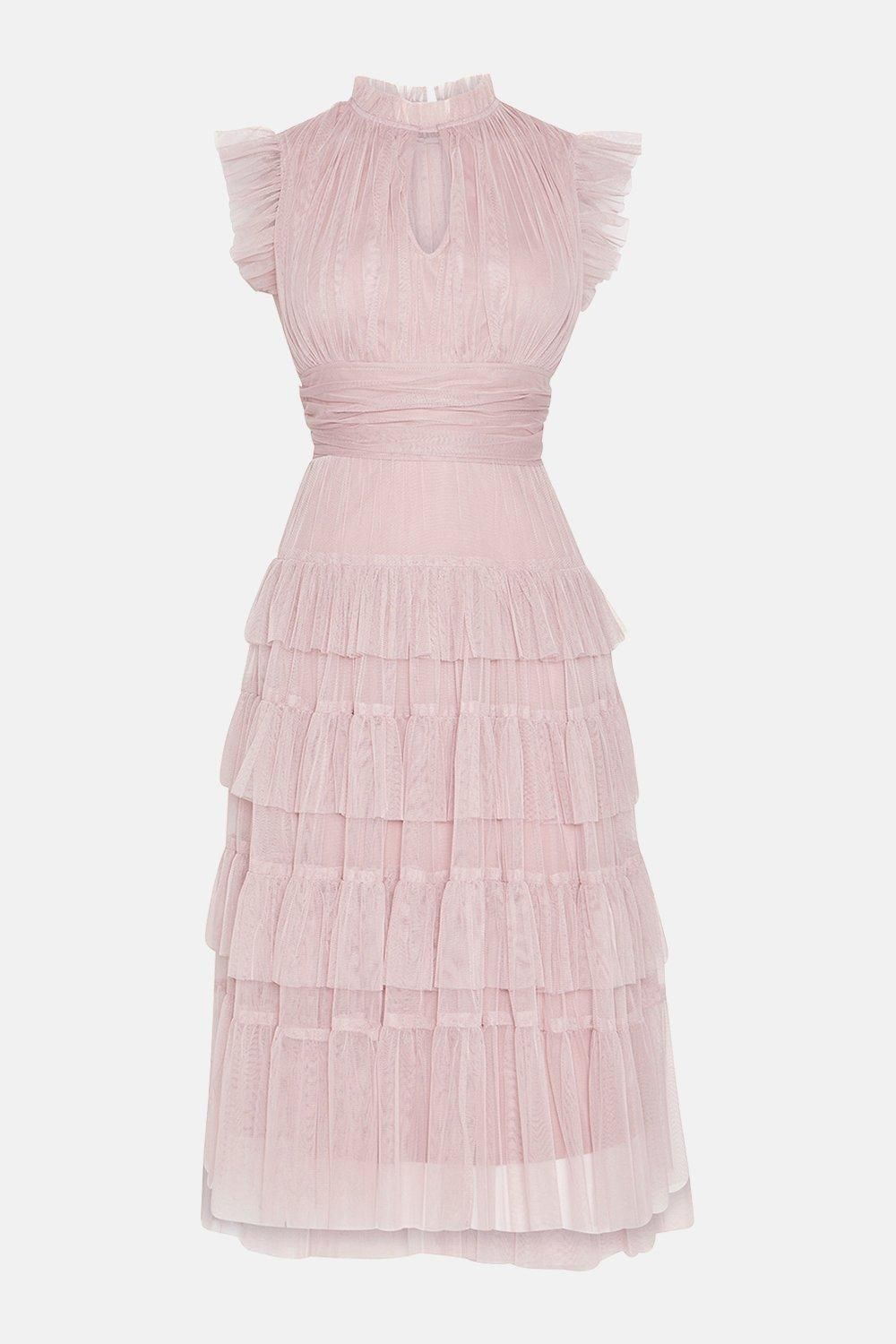 Coast Tulle Tiered Frill Sleeve Dress Blush image 4