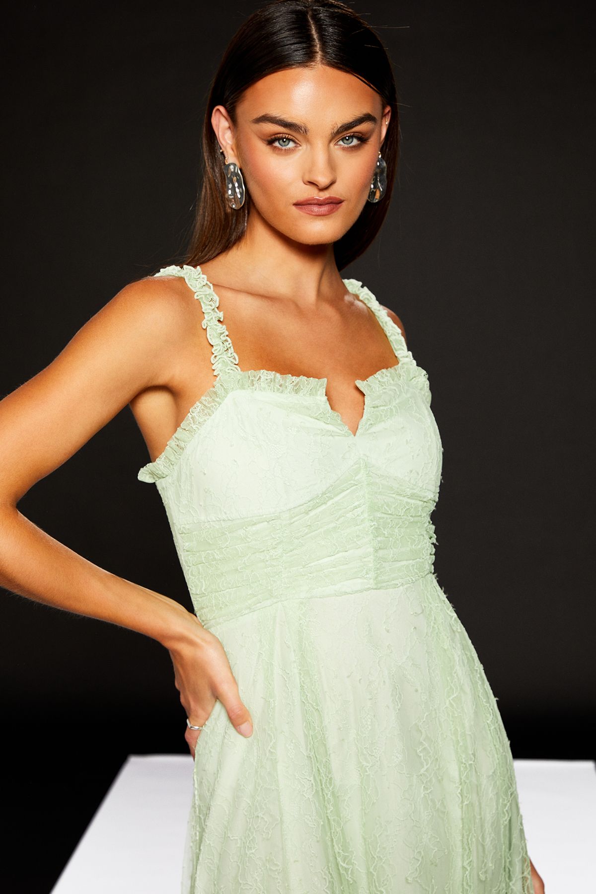 RUNWAY 1.8.1.8 Runway 1.8.1.8 Lace Detail Maxi Dress Sage image 4