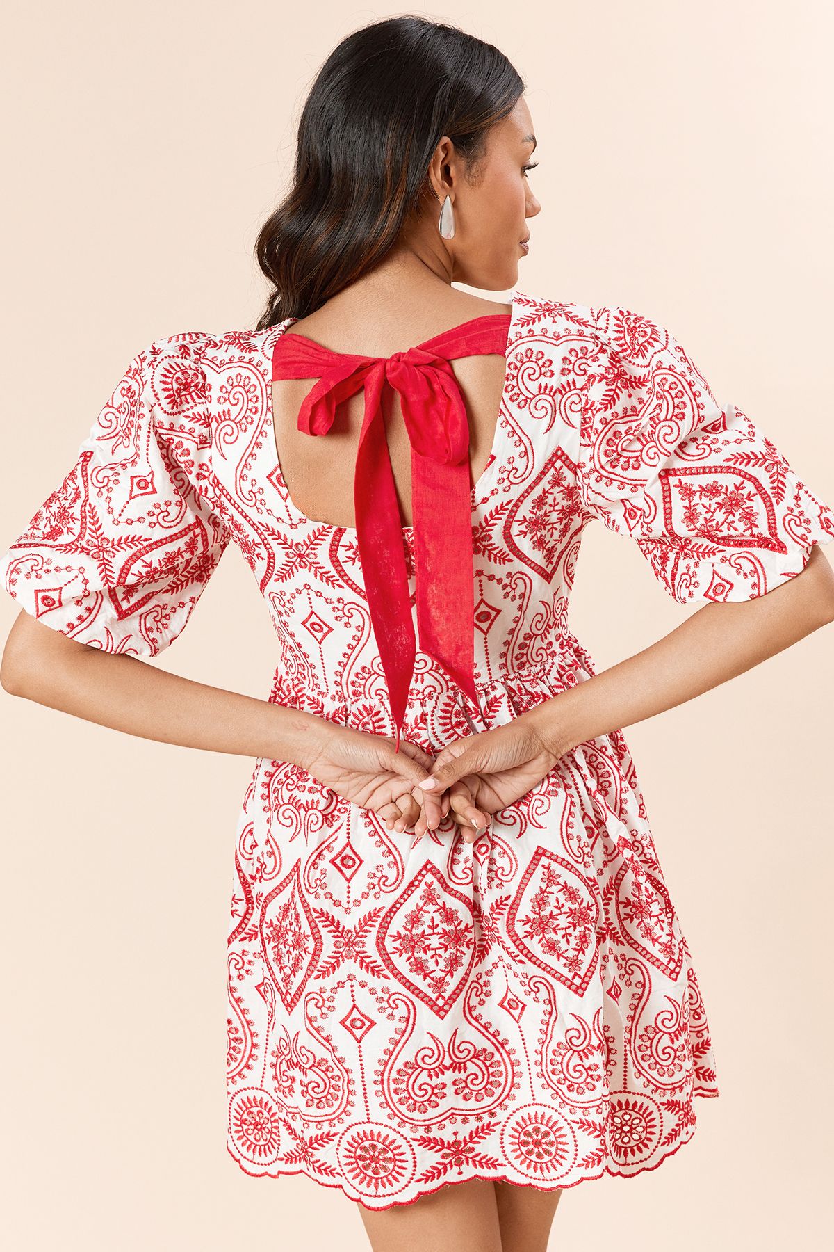 Dorothy Perkins Red Broderie Tie Back Mini Dress Red image 4